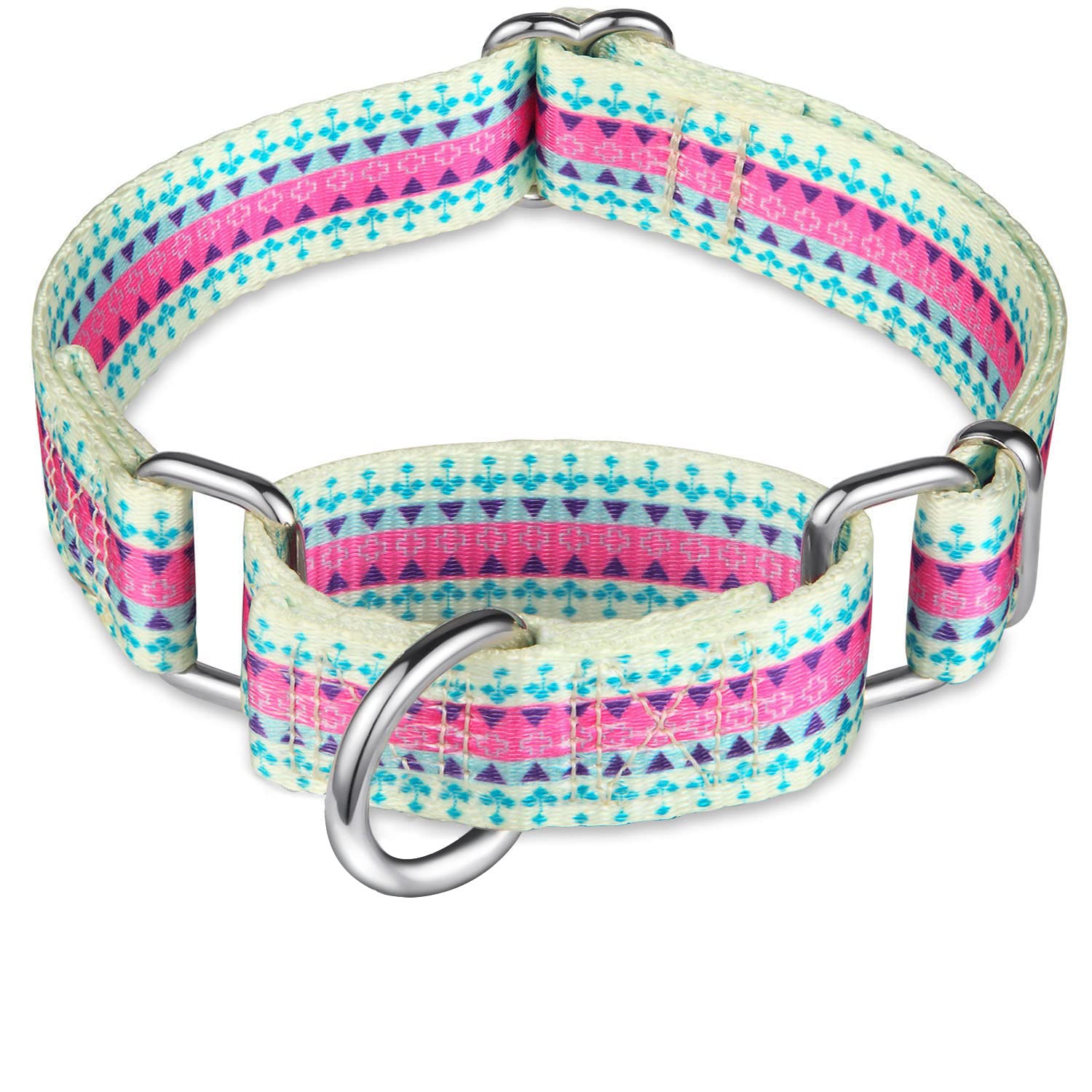 Dazzber Martingale Collar Floral Print Dog Collar, No Pull Pet Collar, Heavy Duty Adjustable Dog Collar, Medium, Neck 14 Inch To
