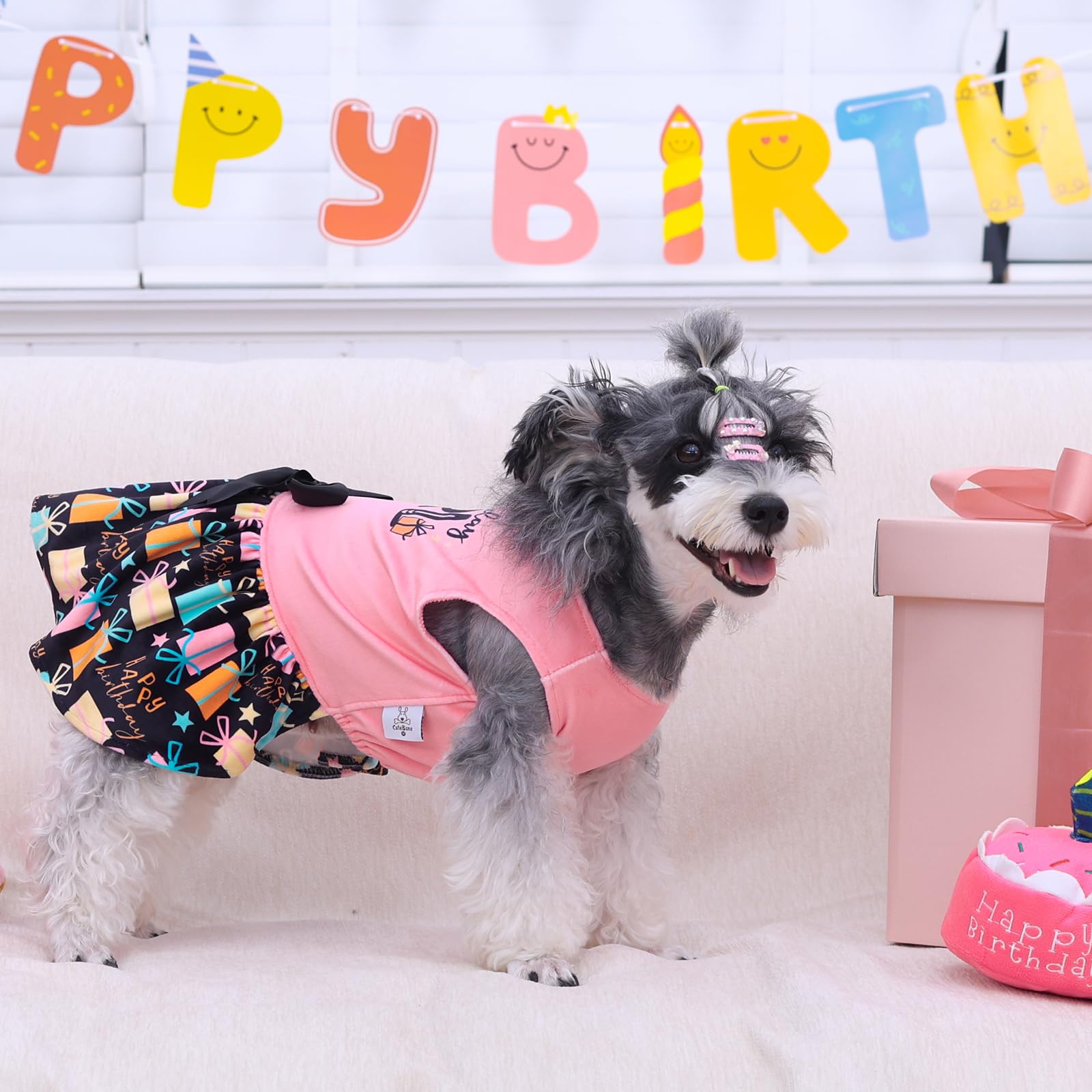 Cutebone Birthday Dog Dresses Velvet Holiday Small Dogs Clothes Onesie Pet Apparel Girl Puppy Skirt With Bow Hair Rope Cva48Xs-D