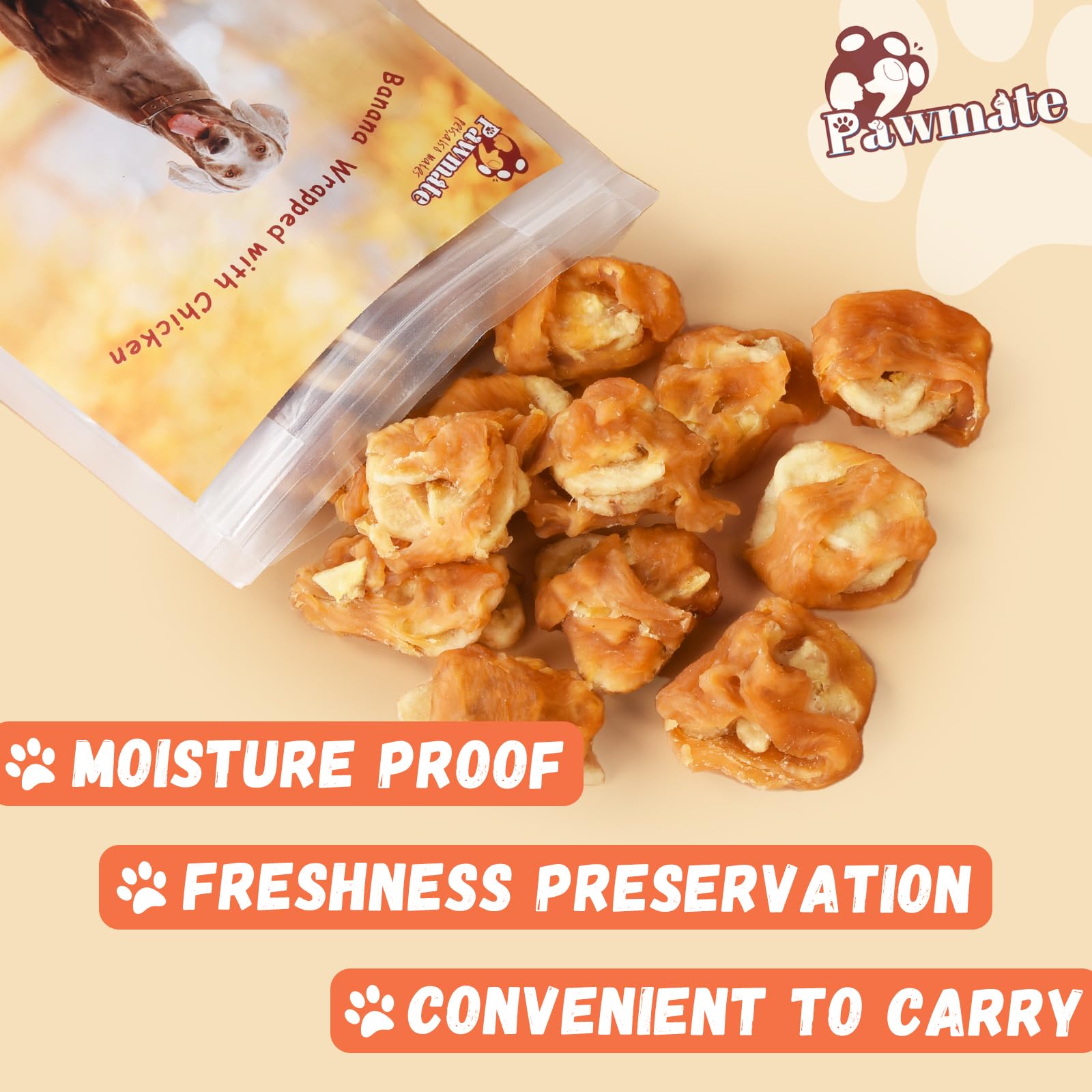 Pawmate Chicken Wrapped Banana Slices Dog Treats Small Dogs, Healthy Rawhide-Free Low Fat Soft Training Snacks Chews with Taurin