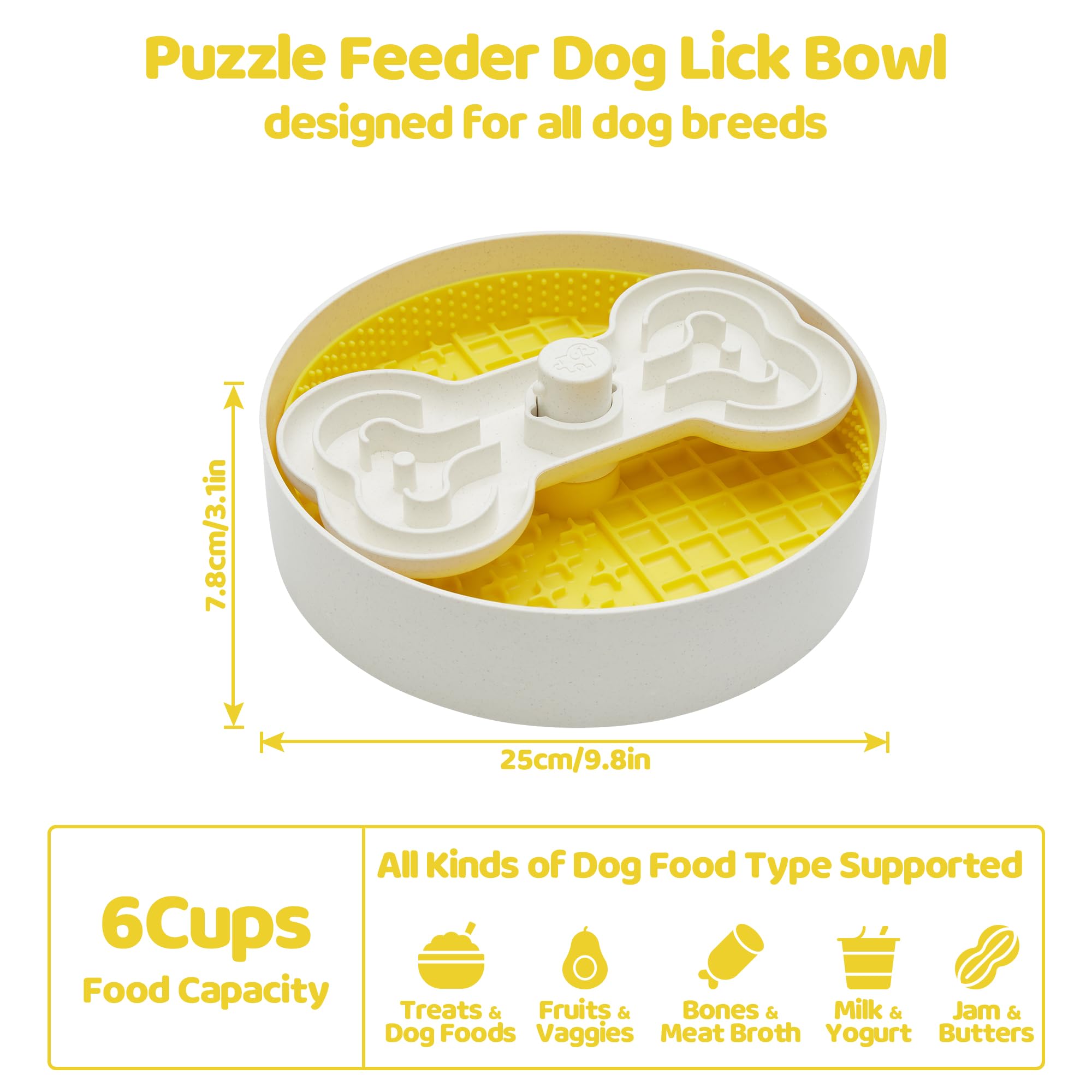 Puzzle Feeder Slow Feeder Dog Bowl with Lick Mat and Puzzle Inserts - Non-Slip Base, Adjustable Speed Design, Dishwasher Safe fo