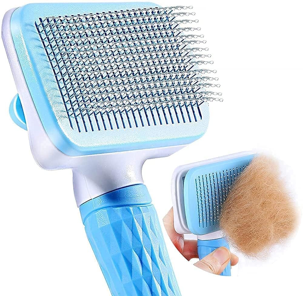 Gopad Pet Grooming & Cleaning Slicker Brush, Self Cleaning Brush For Dogs Cats, Shedding Brush Comb With Handle, Dog Hair Brush 