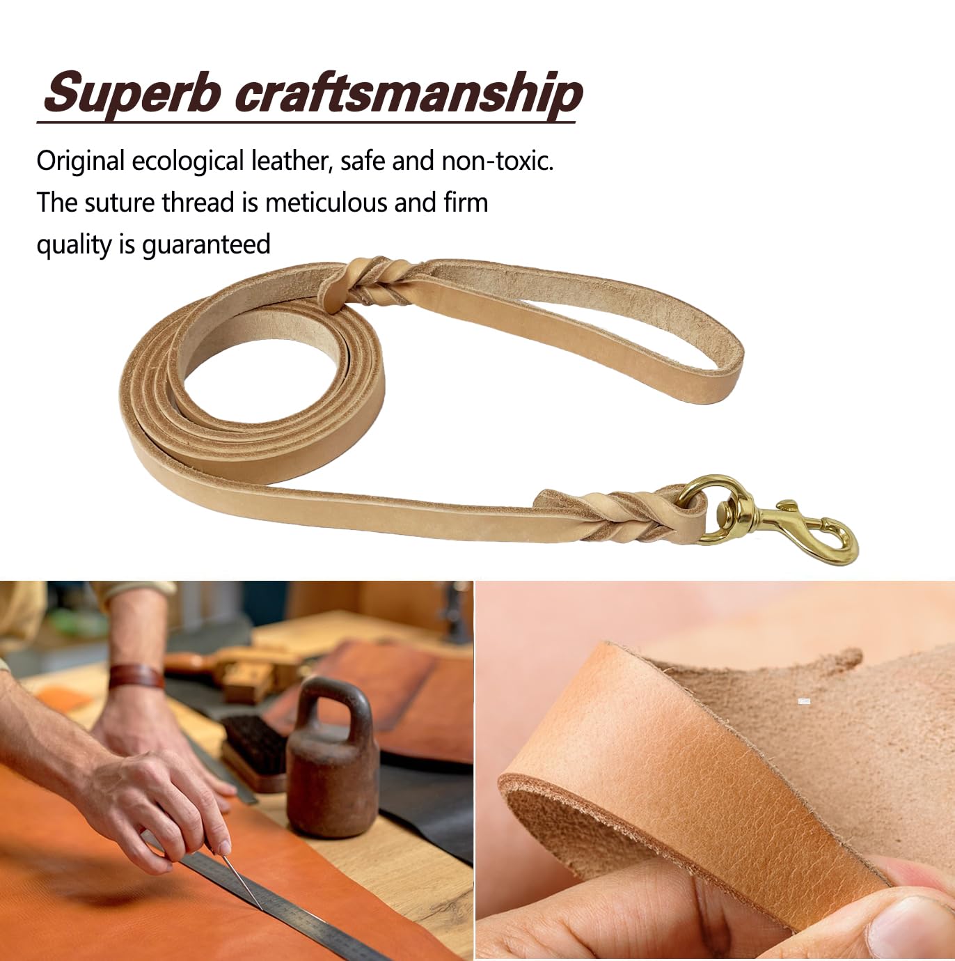 Lwbmg Leather Dog Leash - 6Ft X 1/2 Inch Heavy Duty, Braided, Comfortable For Large, Medium & Small Dogs - Training Tan