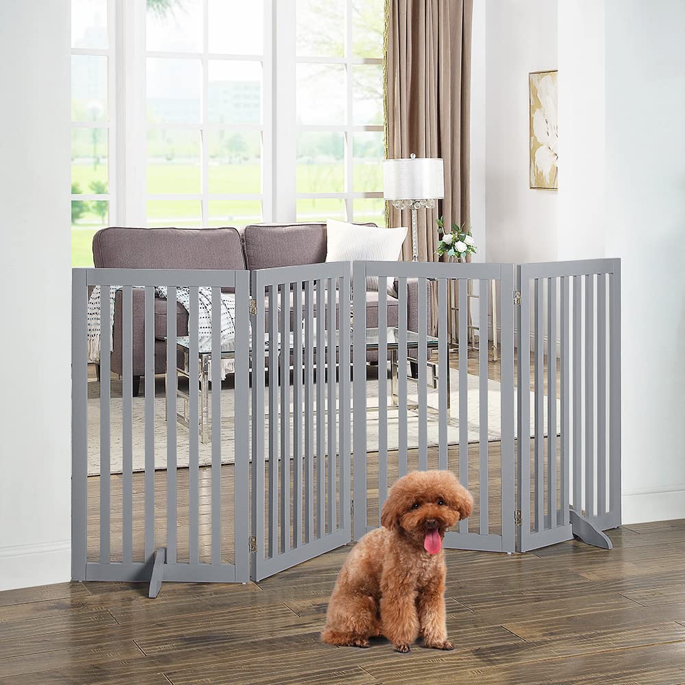 Unipaws Freestanding Wooden Pet Gate For Dog And Cat, 24'' H And 36'' H Foldable Dog Gate With 2Pcs Support Feet For Doorway, Ha