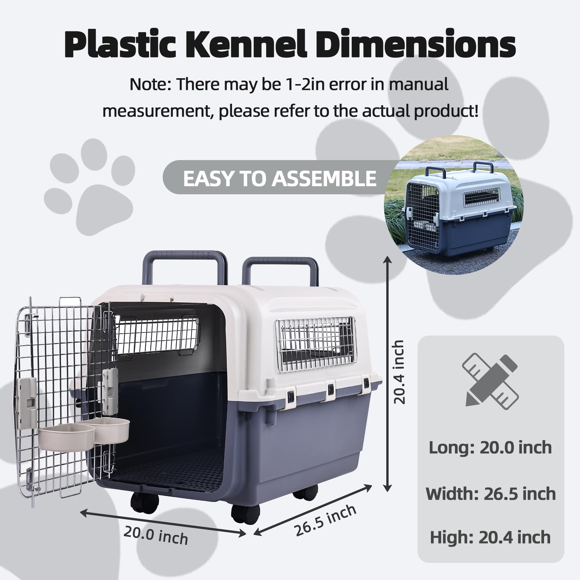 Elevon Plastic Kennels, Plastic Dog Crate, Airline Approved Pet Carrier for Dogs and Cats Longer Traveling, Medium