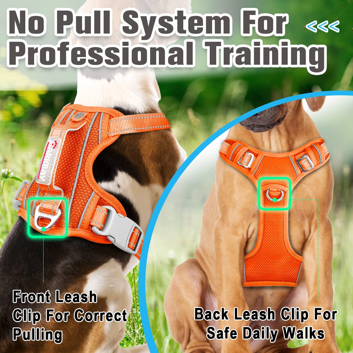 Barkbay No Pull Dog Harness Front Clip Heavy Duty Reflective Easy Control Handle For Large Dog Walking With Id Tag Pocket(Orange,S)