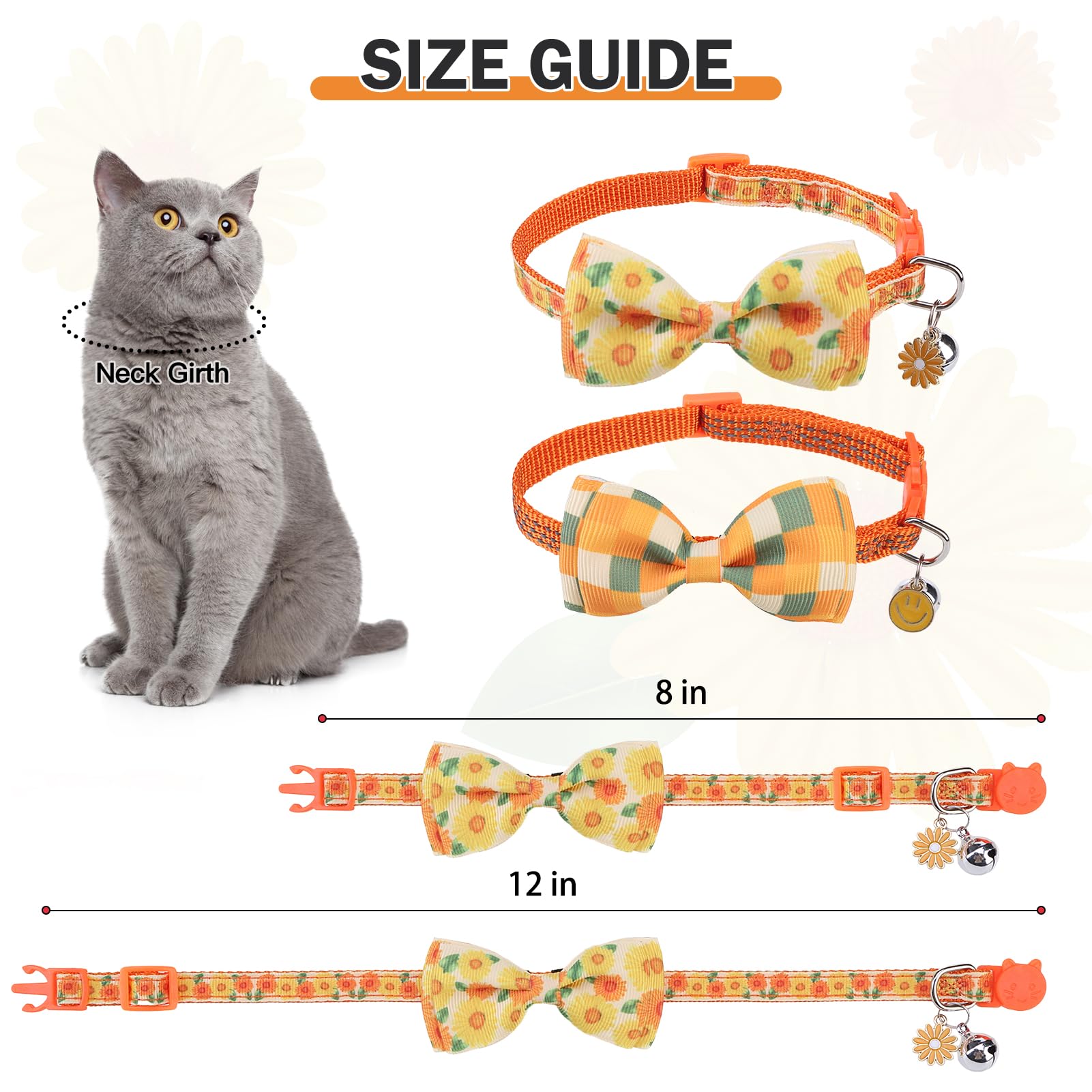 Dillybud Cat Collar Breakaway, Reflective Bowtie Cat Collars With Bell For Boy Girl Cats, 6 Pack Adjustable Kitten Collar With R