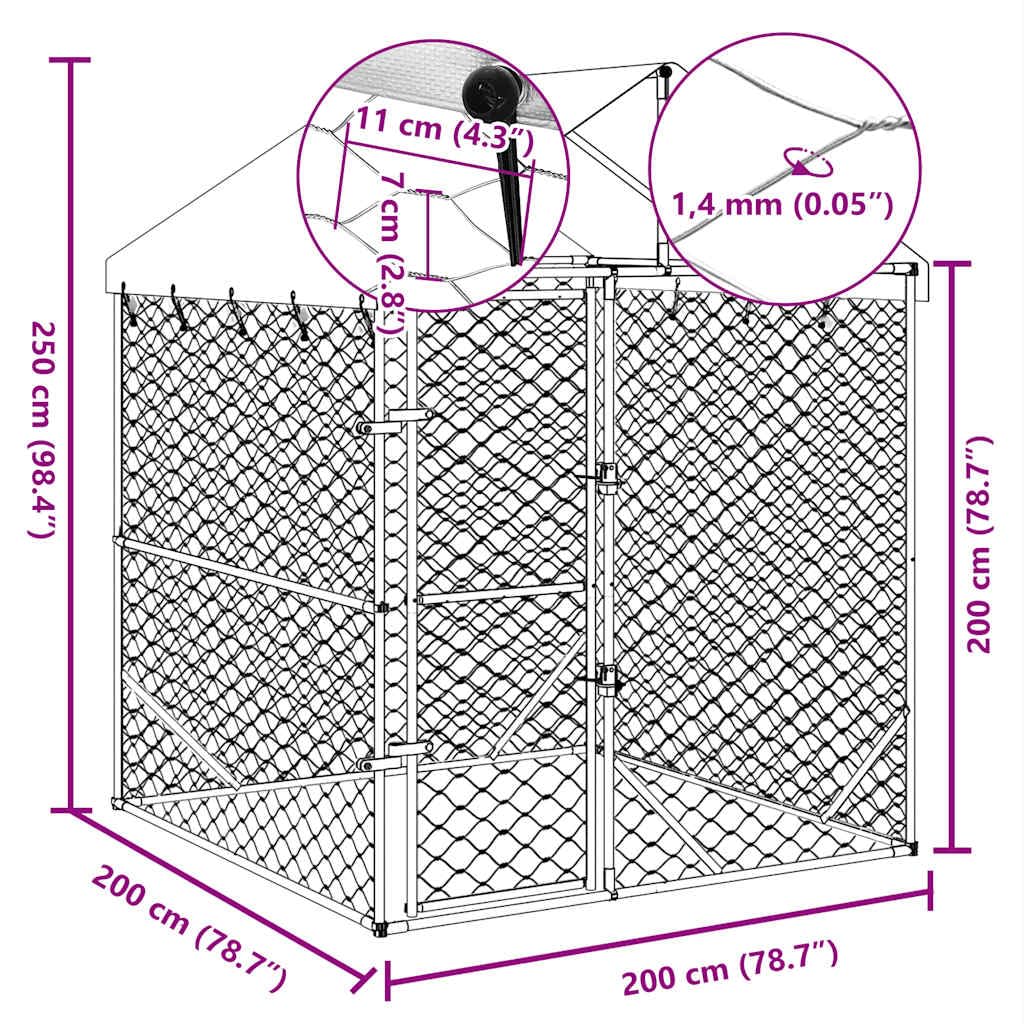 vidaXL Outdoor Dog Kennel with Roof Silver 6.6x6.6x8.2 Galvanized Steel