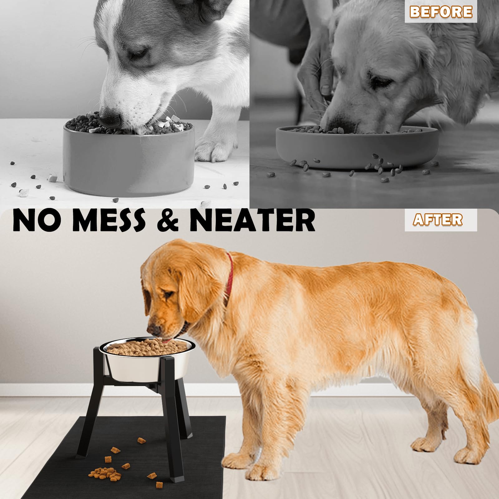 Tidant Adjustable Width Elevated Dog Stand With Mat For Medium Large Dogs, 11 Inch Tall Single Bowl Holder For 7-10.6'' Wide Bow
