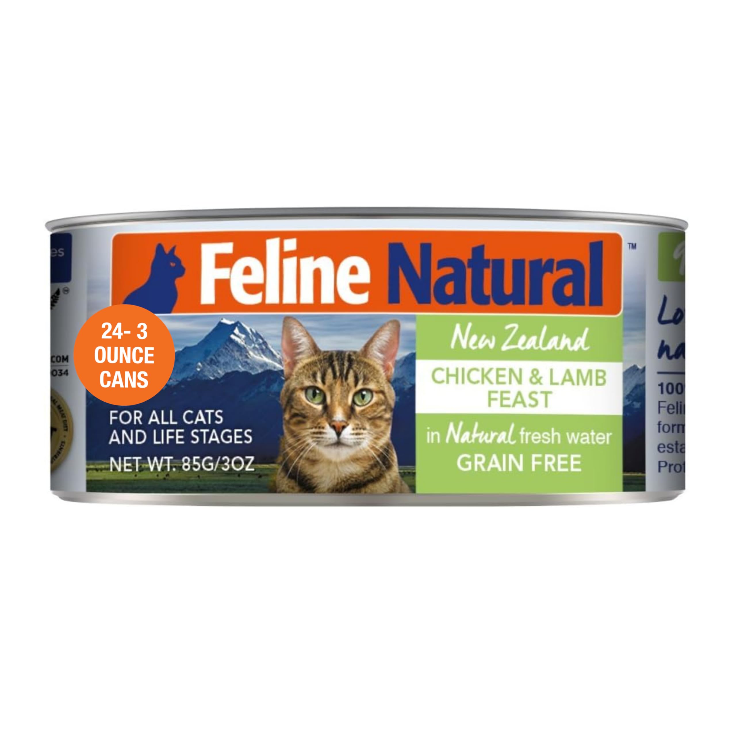 Feline Natural Wet Cat Food Pate - Chicken & Lamb Feast, 3oz Cans (Pack of 24), Grain-Free Recipe, New Zealand Sourced Ingredien