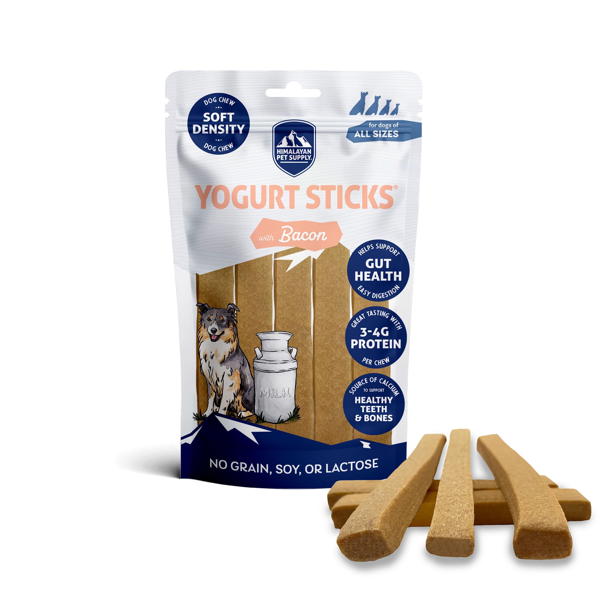 Himalayan Dog Chew Yogurt Sticks, Bacon Flavored, Dog Treats With Prebiotics, Probiotics & Protein, Digestive Support, Lactose &