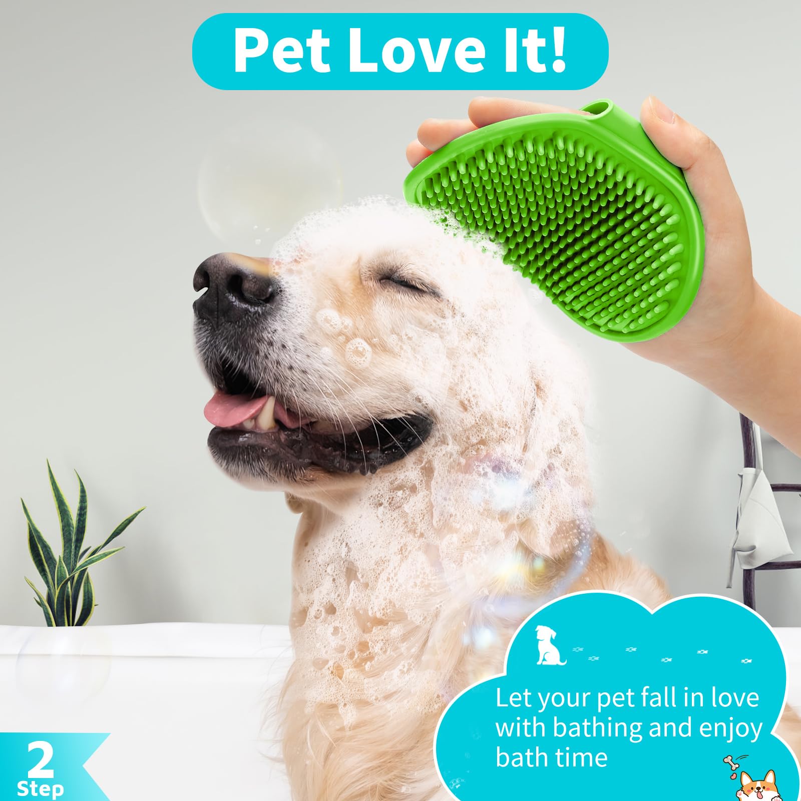 Comotech 6PCS Dog Bath Brush & Dog Toothbrush | Adjustable Handle Shampoo Brush & Scrubber for Short & Long Haired Dogs & Cats |