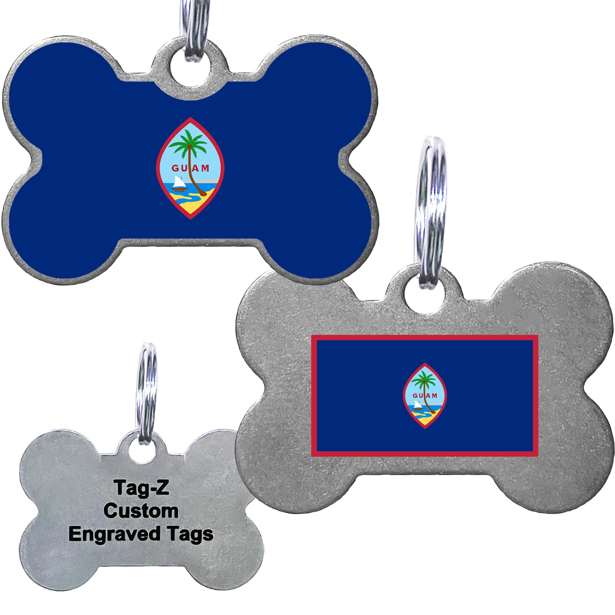 Guam Flag Pet Id Tags, Custom Printed And Laser Engraved Bone