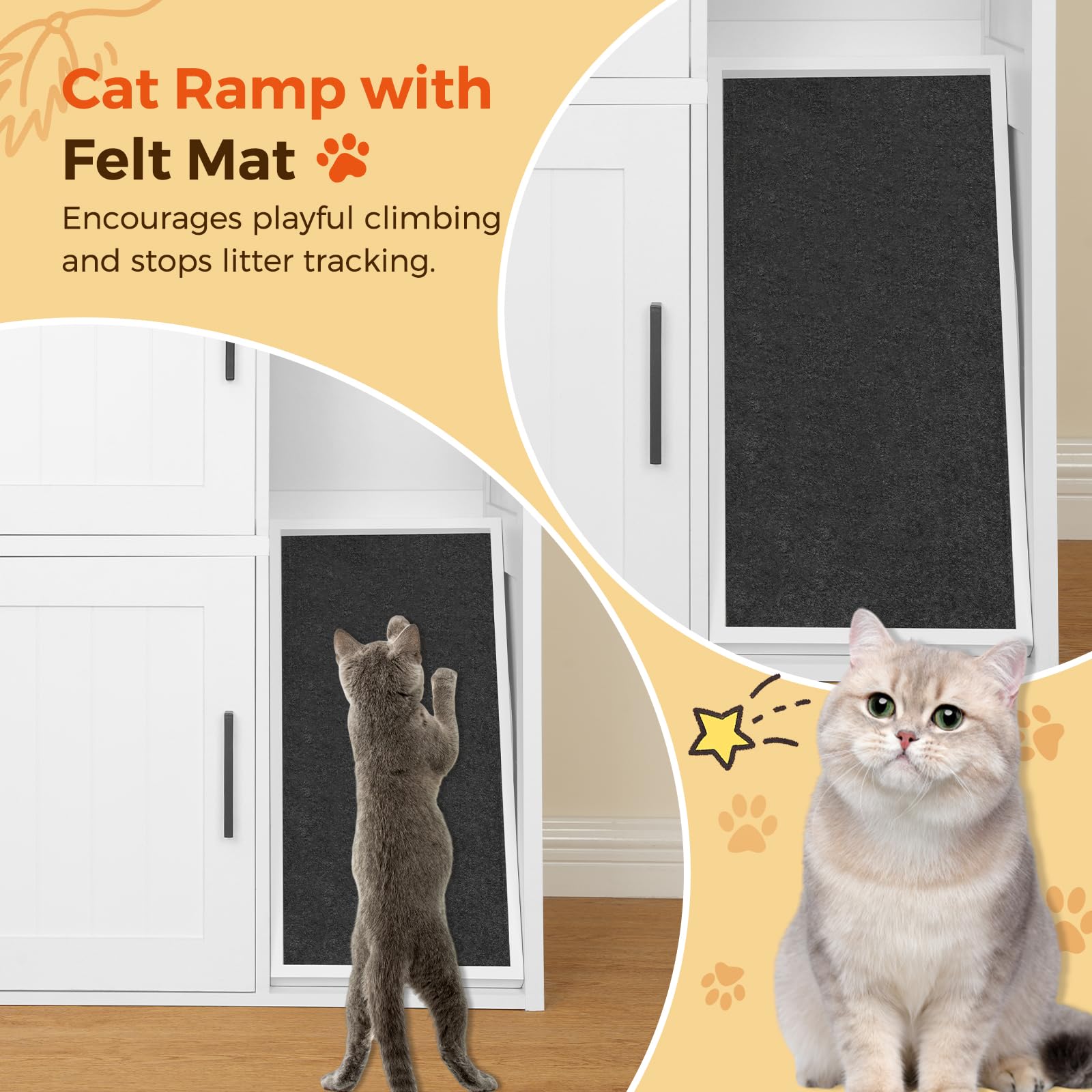 MAHANCRIS Litter Box Enclosure for 2 Cats, Hidden Litter Box Furniture with Scratch Pad, Double Litter Boxes Enclosure, Wooden C