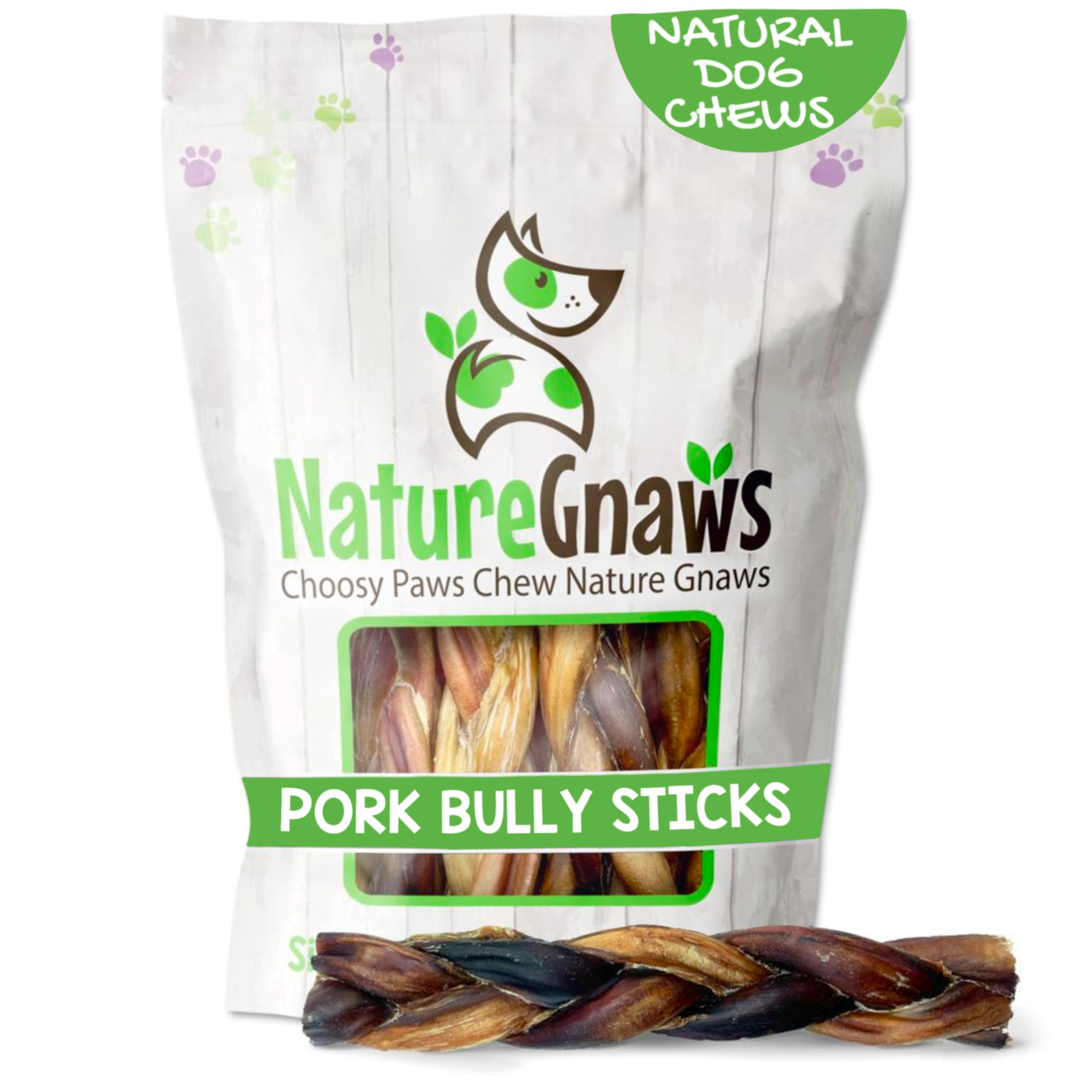 Nature Gnaws Braided Pork Bully Sticks for Dogs 5-6 (20 Count) - Long Lasting for Small and Medium Dogs - Natural Bacon Dog Chew