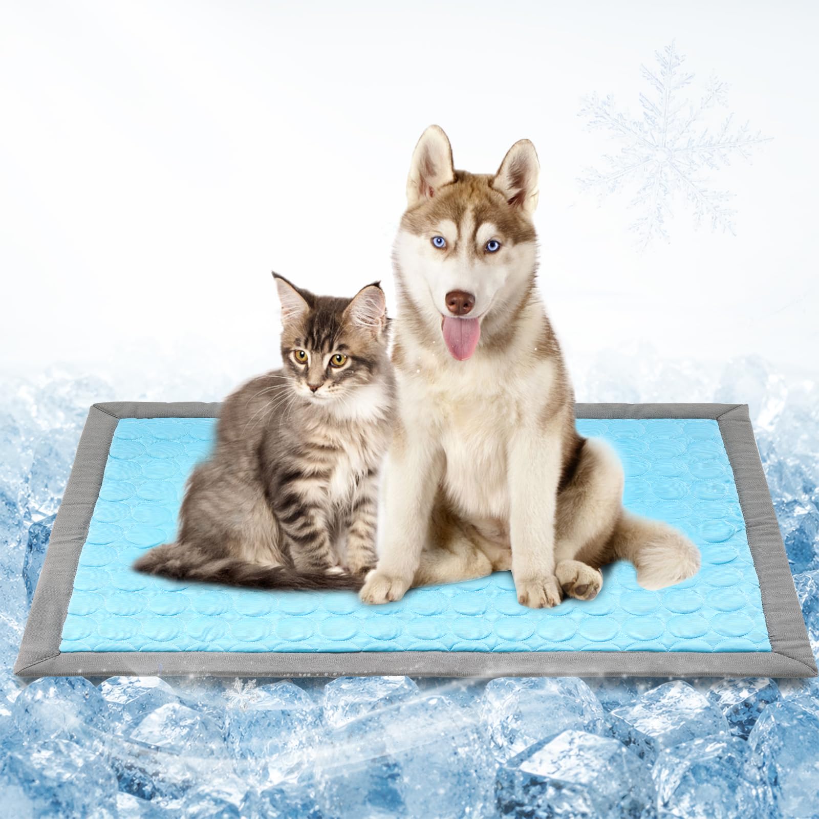 FreeCon Pet Cooling Mat for Dogs & Cats, Extra Large 9060cm, No Gel Ice Silk Cool Pad 1cm Thick Soft Padding, Washable ScratchP