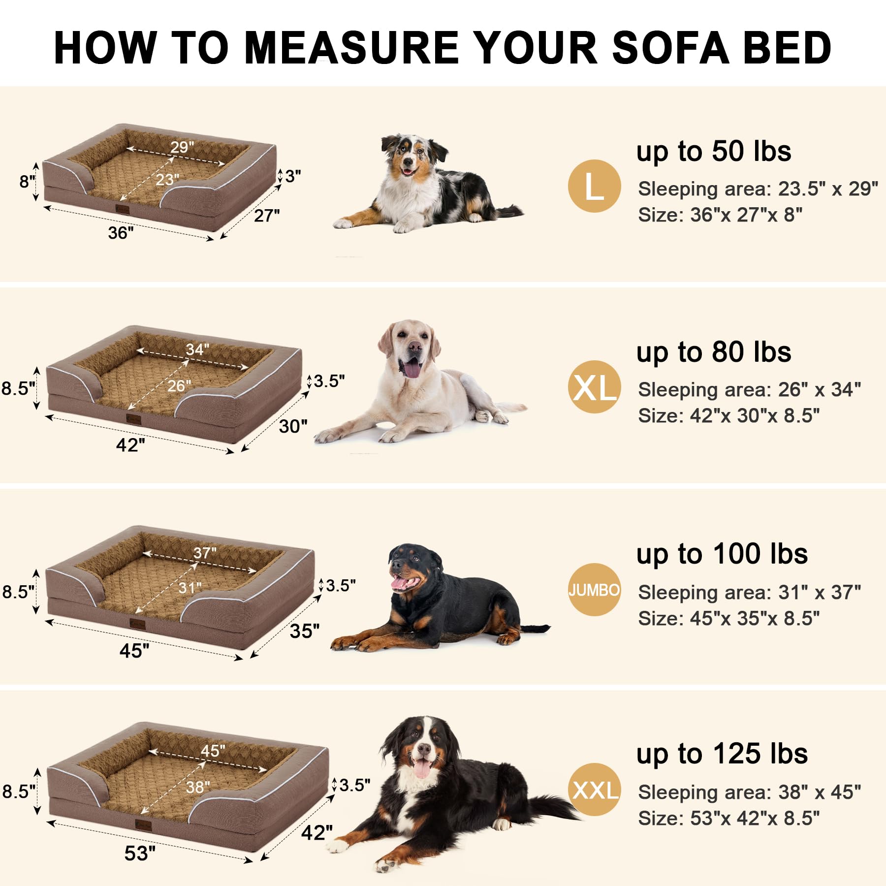 Casa Paw Memory Foam Xl Dog Bed With Bolsters, Jumbo Breed Dog Couch Bed With Removable Washable Cover And Non-Slip Bottom (Jumb