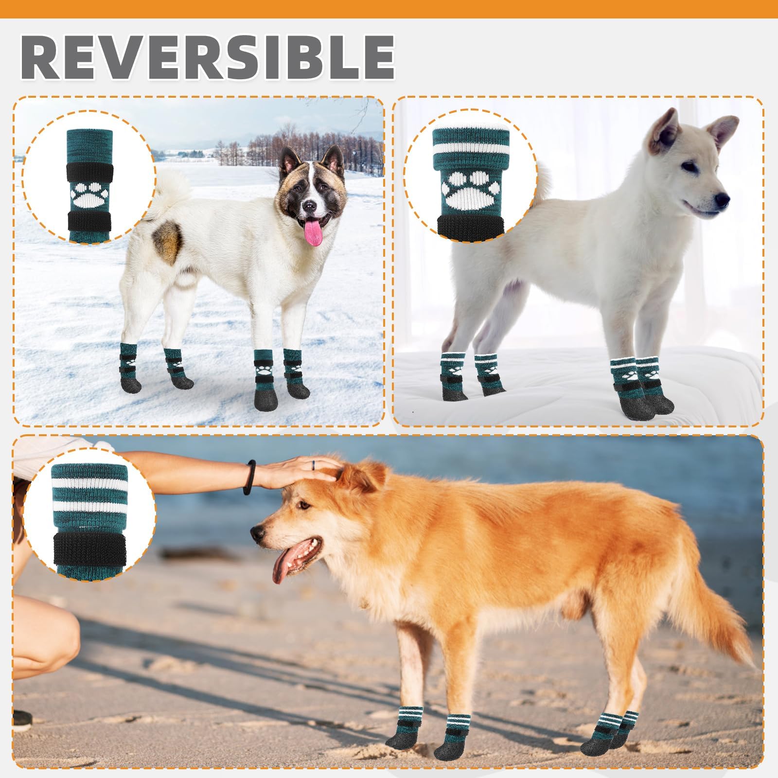 KOOLTAIL Anti Slip Dog Socks to Prevent Licking Paws for Hot/Clod Pavement, Waterproof Long Snow Dog Boots&Paw Protector with St