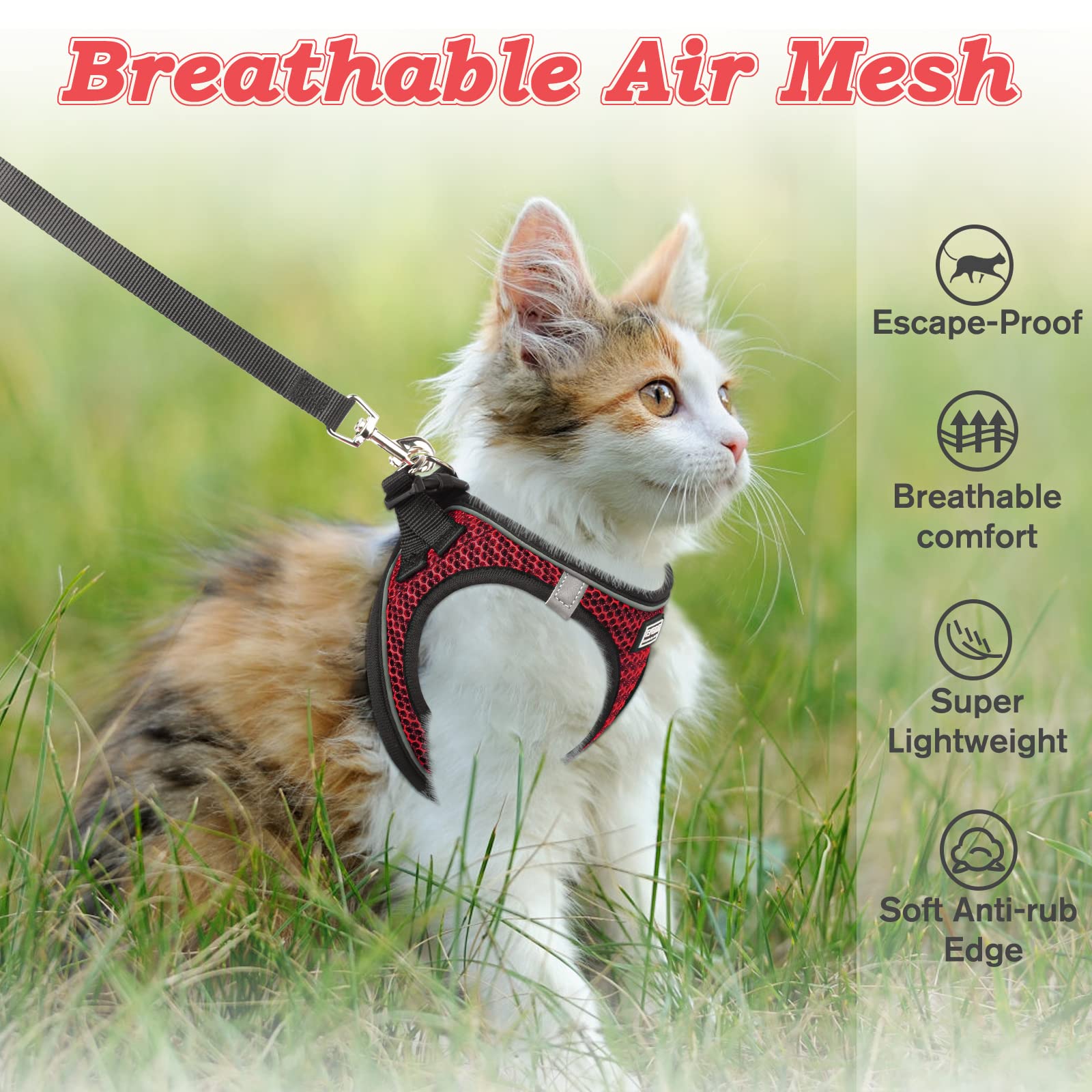 cat Harness and Leash for Walking Escape Proof, Adjustable Kitten Vest Harness Reflective Soft Mesh Puppy Harness for Outdoor, c