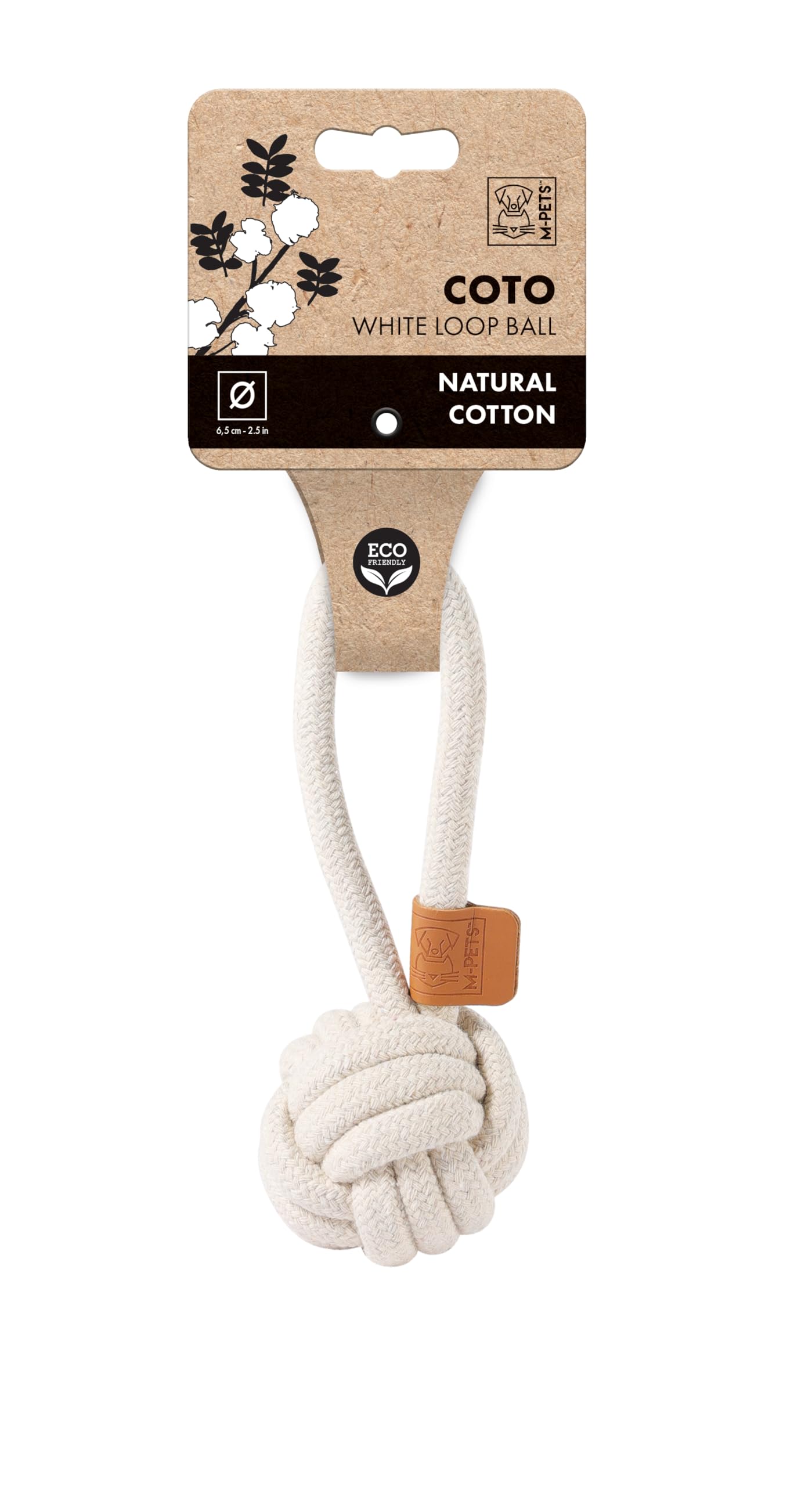 MPets Coto White Loop Ball, EcoFriendly Natural Cotton Dog Toy For TugOf War, Fetch, Chewing, Durable, NonToxic, Promotes De