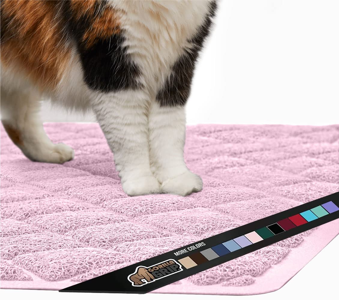 GORILLA GRIP Cat Litter Box Mat, 47x35, Water Resistant, US Designed Kitty Litter Trapping Mats, Easy to Clean, Scatter Control,