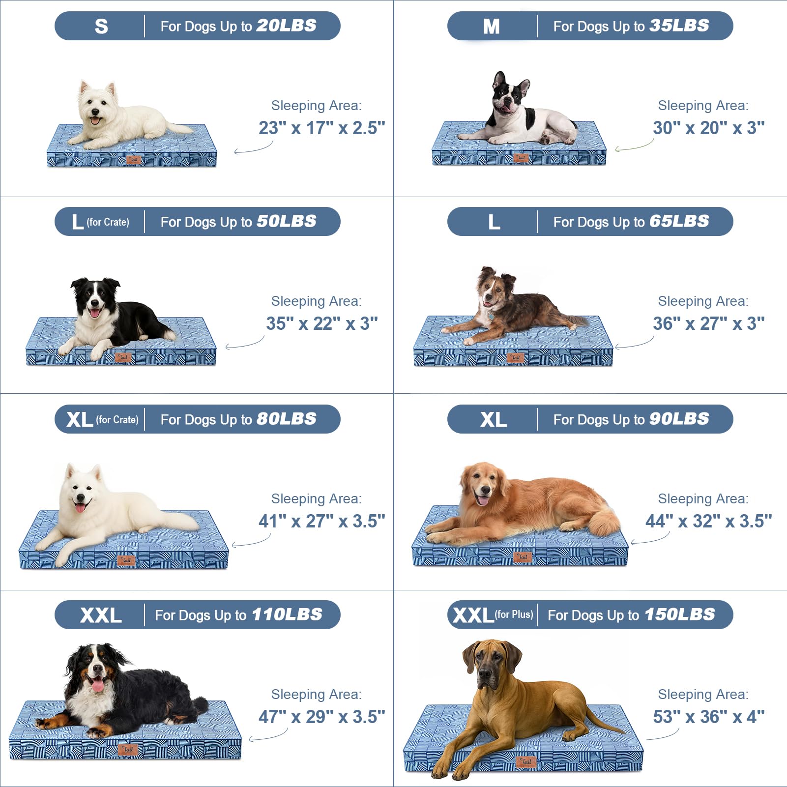 Tail Stories Outdoor Extra Large Dog Crate Bed, XXL Waterproof Dog Bed for Giant Breeds Dogs, 47x29 Inch Orthopedic Egg Crate Fo