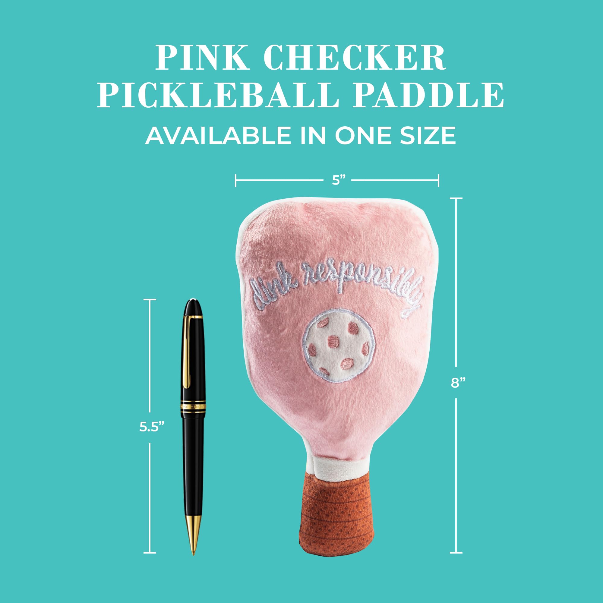 Haute Diggity Dog Pink Checker Pickleball Paddle, Plush Trendy Sporty Dog Toys With Interactive Squeaker, Stimulating Pet Enrich