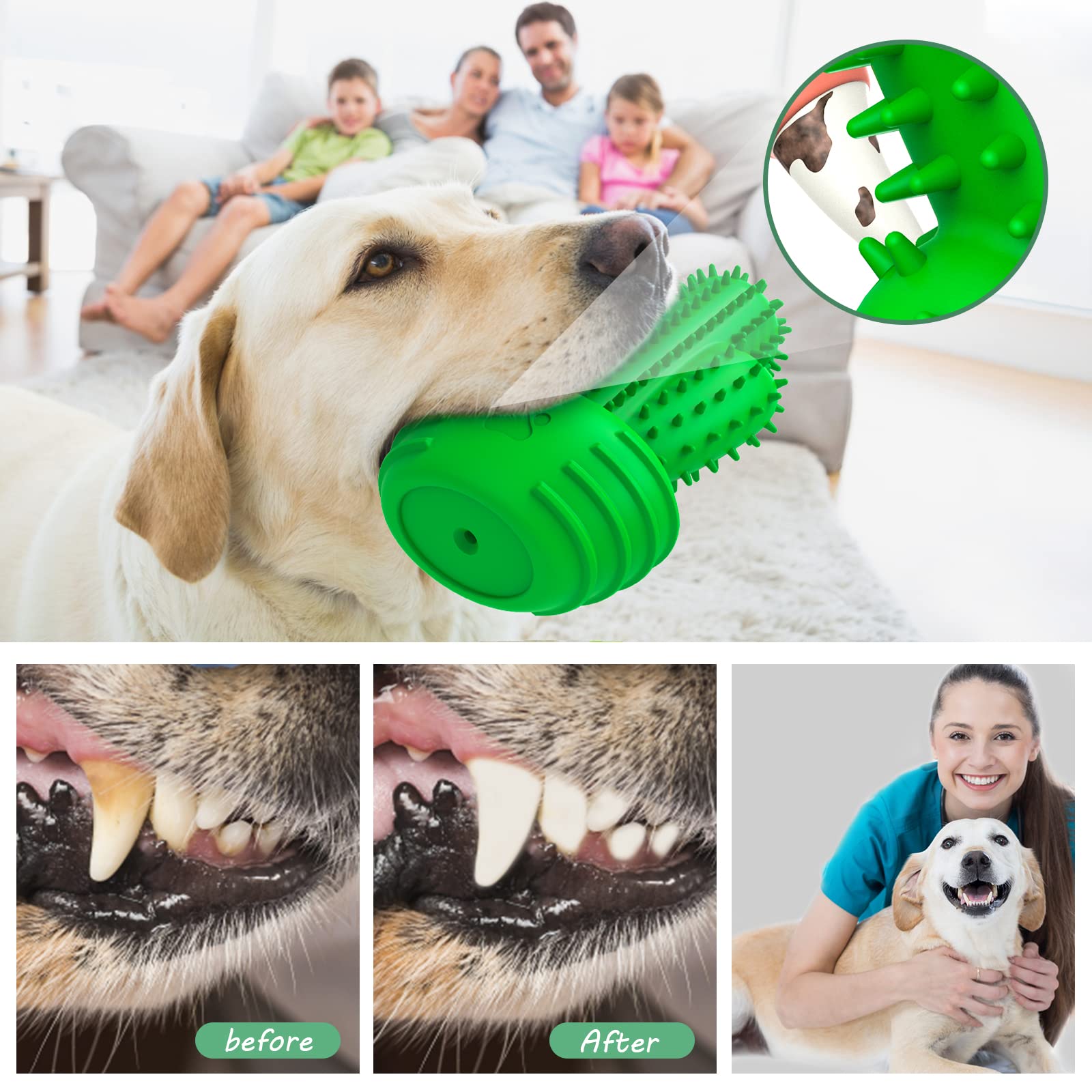 Pamlulu Dog Chew Toys for Aggressive Chewers - Rubber Toothbrush Stick for Large Dogs - Green