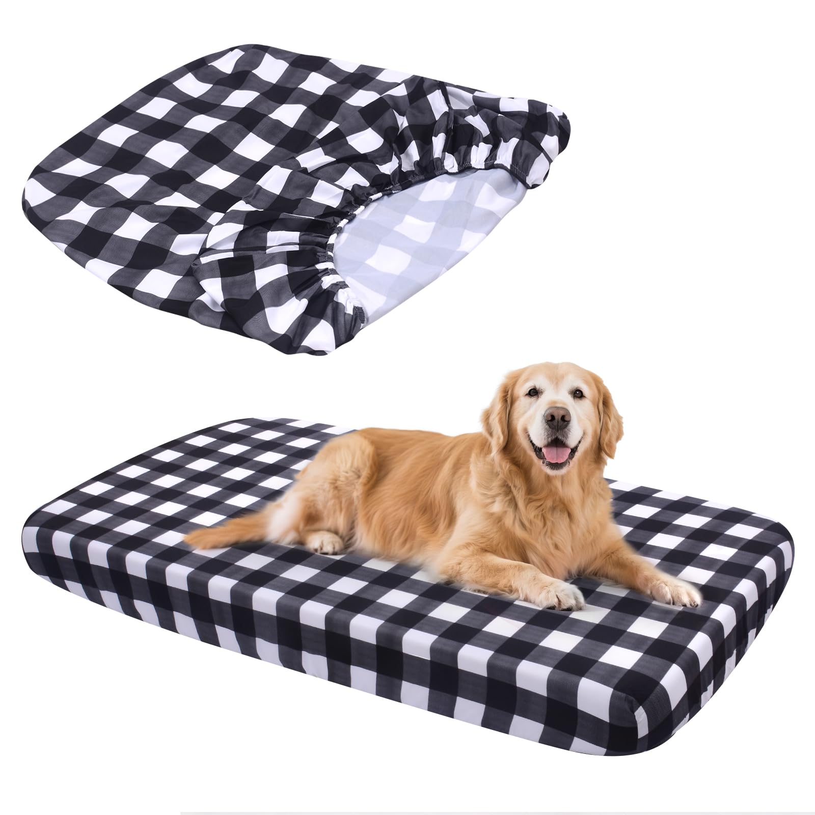 Hoopttay Replacement Dog Bed Covers Elastic Edged Washable Pet Bed Protector with Black Lattice Pattern Design for Medium & Larg