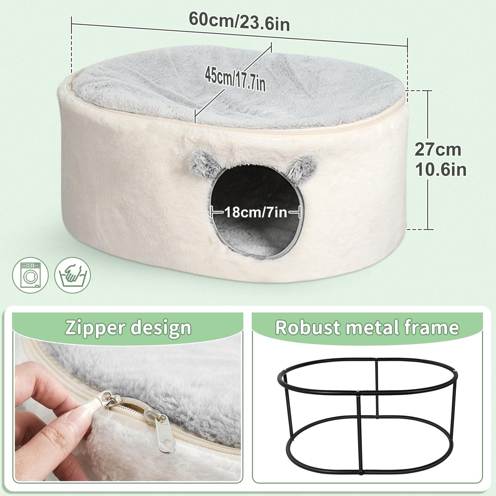Sunhoo Elevated Cat Bed - Enclosed House & Hammock, 23.6x17.7x10.6in, White, Metal, Model maowo012-ca, Large Plush Cushion