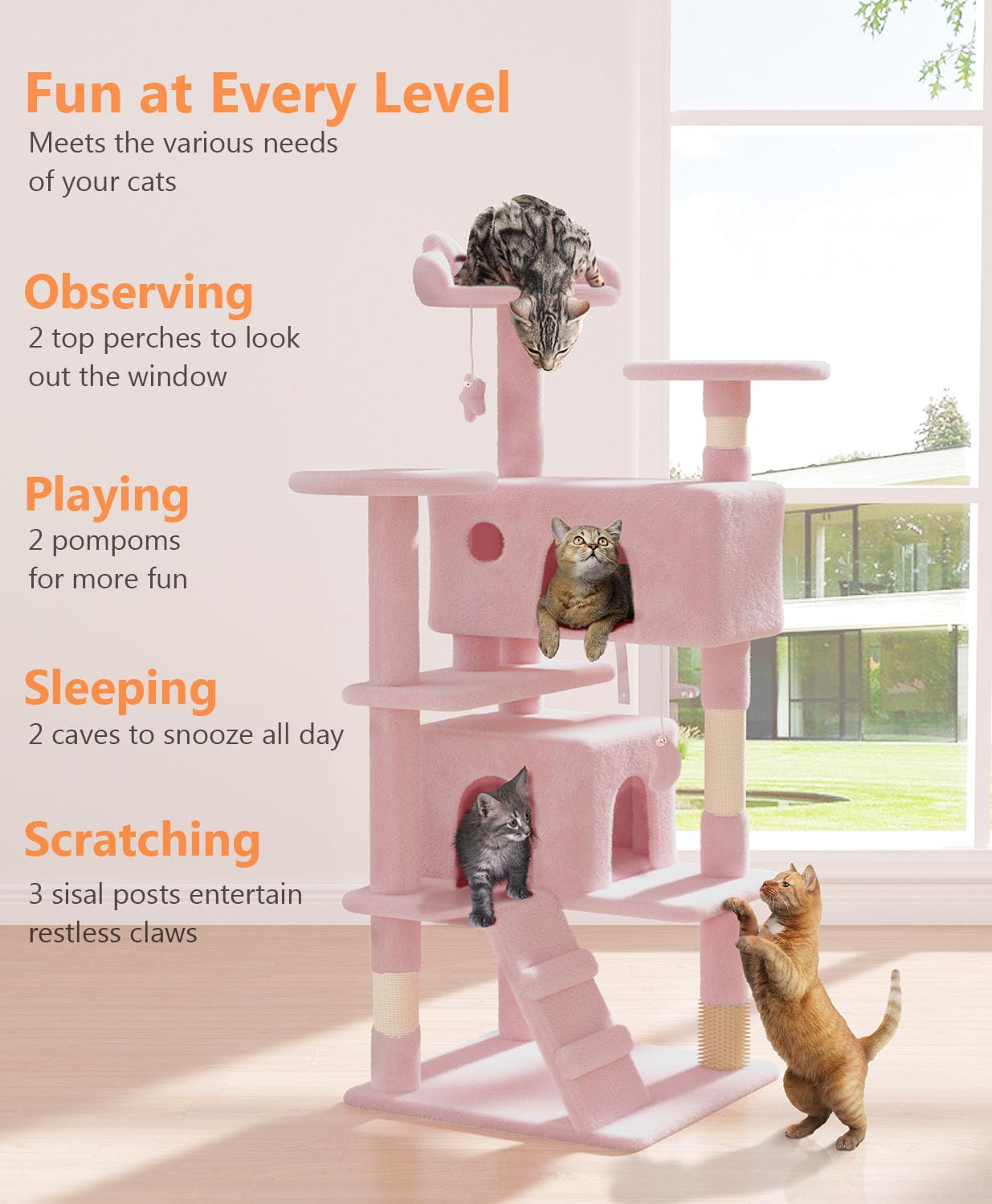 Os Motor 54'' Cat Tree Tower For Indoor Cats Large Adult,Cute/Tall Modern Cat Tree For Big Cats 20 Lbs,Plush Multi-Level Cat Con