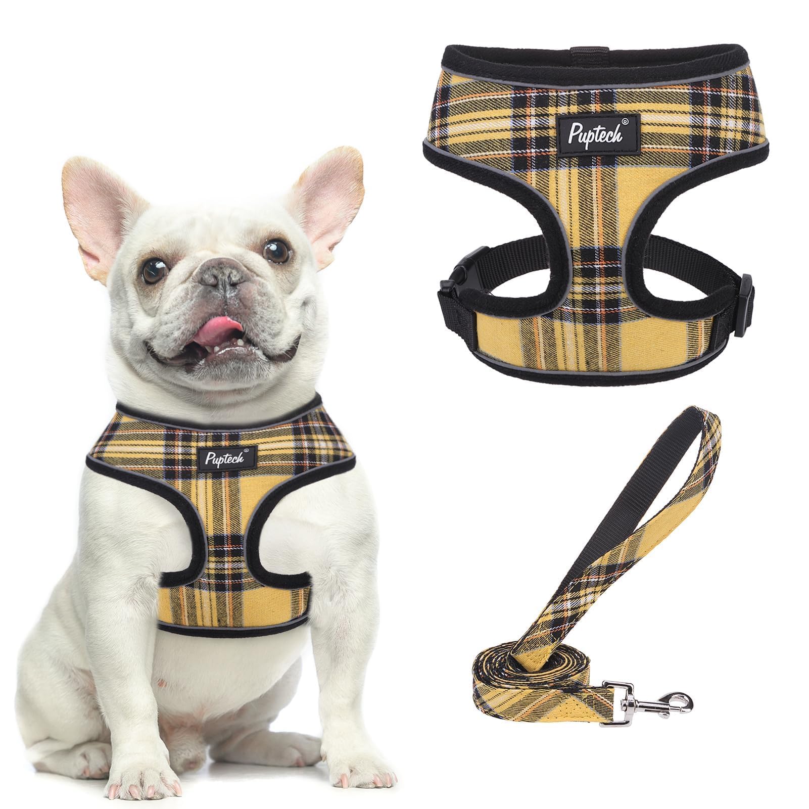 Pupteck Soft Mesh Dog Harness And Leash Set Pet Puppy Cat Comfort Padded Vest No Pull Harnesses, Yellow, S