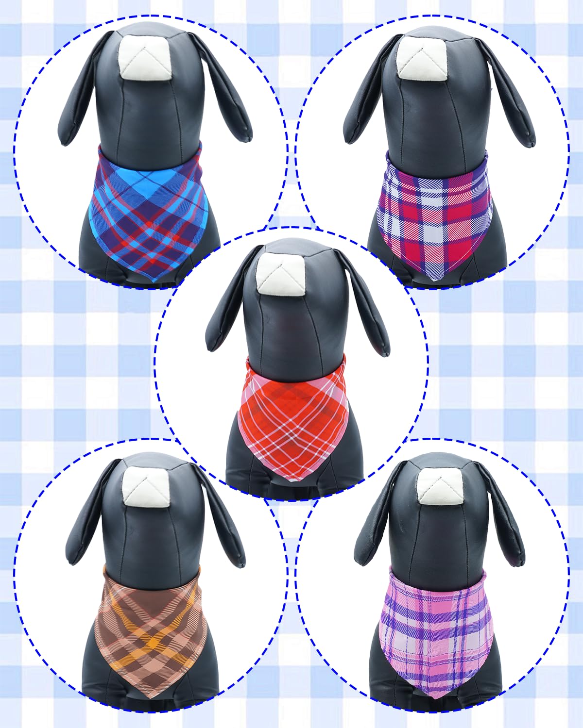 Pet Show 15 Pack Plaid Dog Bandanas Bulk Large Medium Small 3 Mixed Sizes Classic Dogs Head Scarves Puppy Triangle Bibs Kerchief