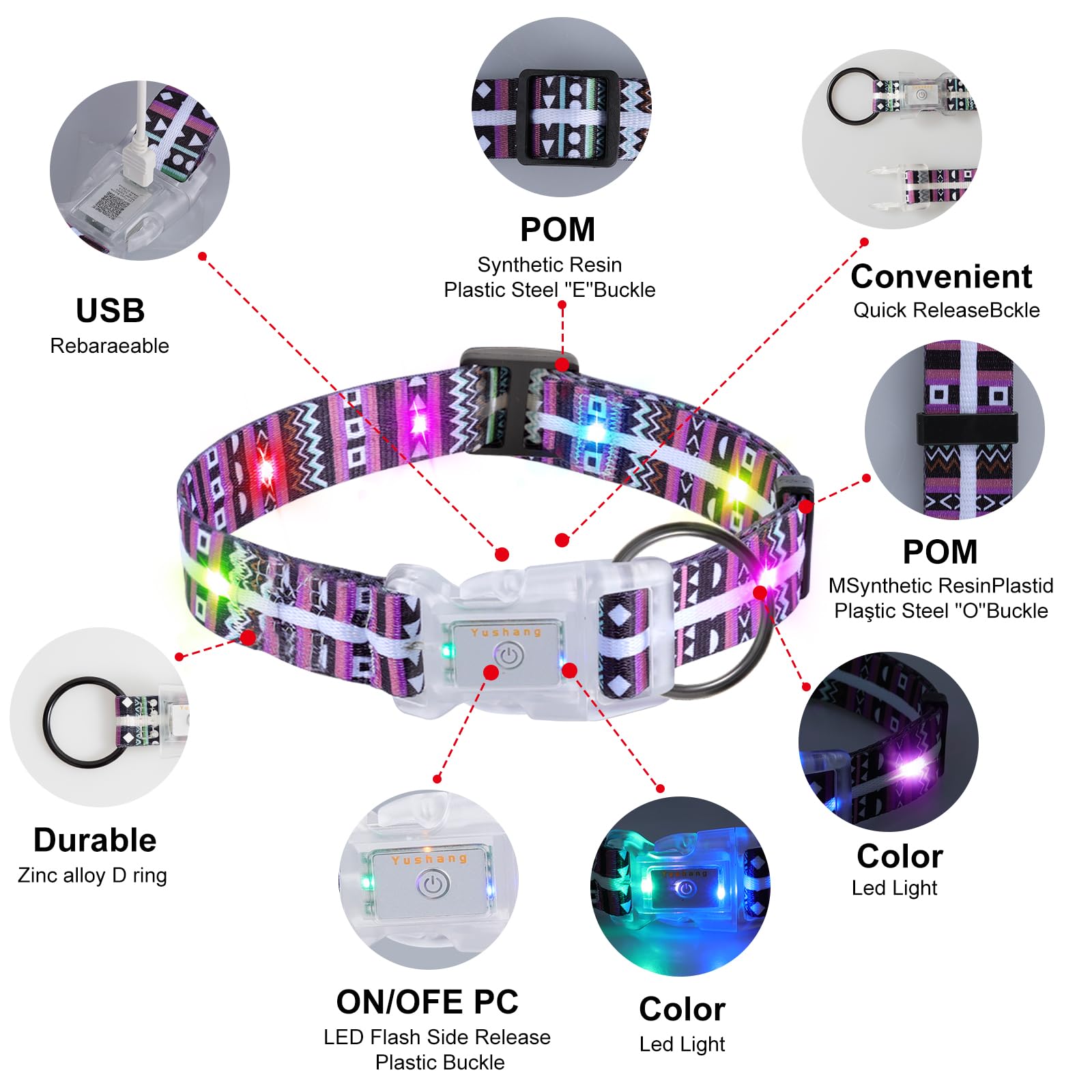 Yushang Light Up Dog Collars,Led Dog Collar Rechargeable Waterproof,2-In-1 Buckle Type Glow Collar For Medium Large Dogs -Xl(Siz