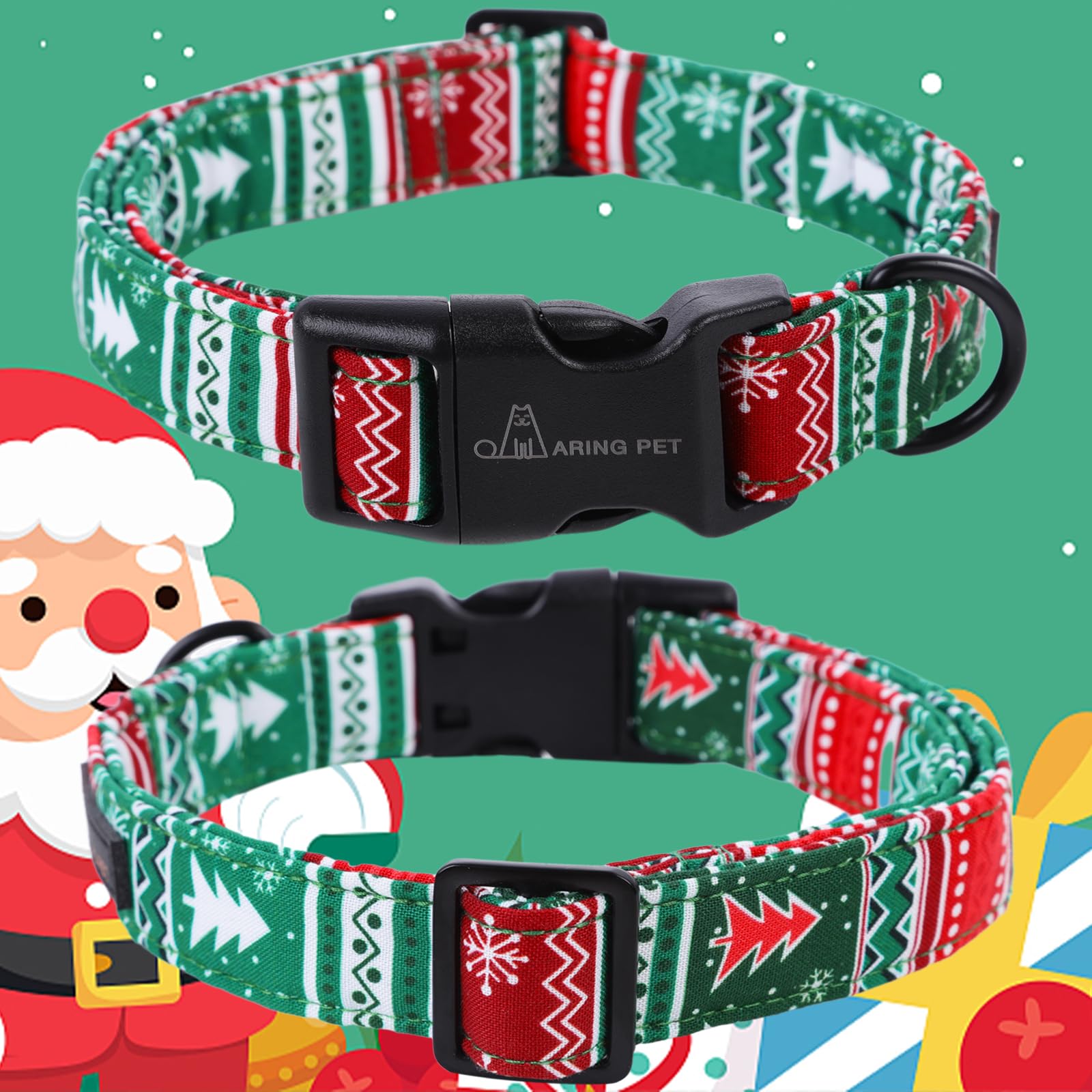Aring Pet Christmas Dog Collar - Cute Cotton Lightweight Dog Collars, Adjustable Christmas Pet Collars Puppy Collar With Quick R