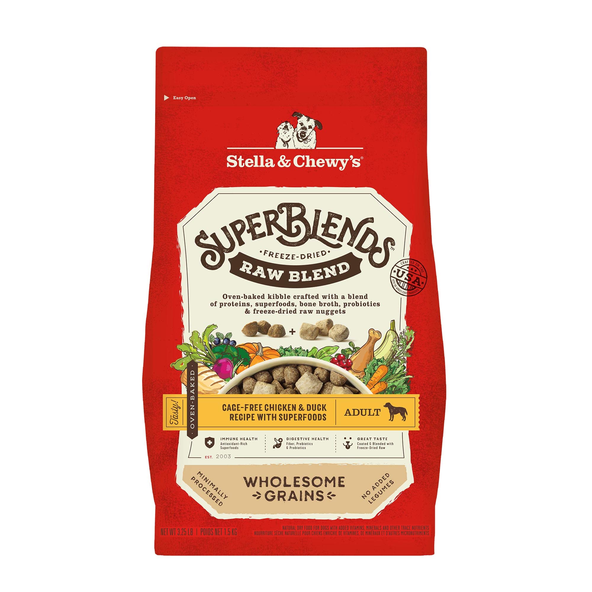 Stella & Chewys SuperBlends Raw Blend Wholesome Grains Cage-Free Chicken & Duck Recipe with Superfoods, 3.25 lb. Bag