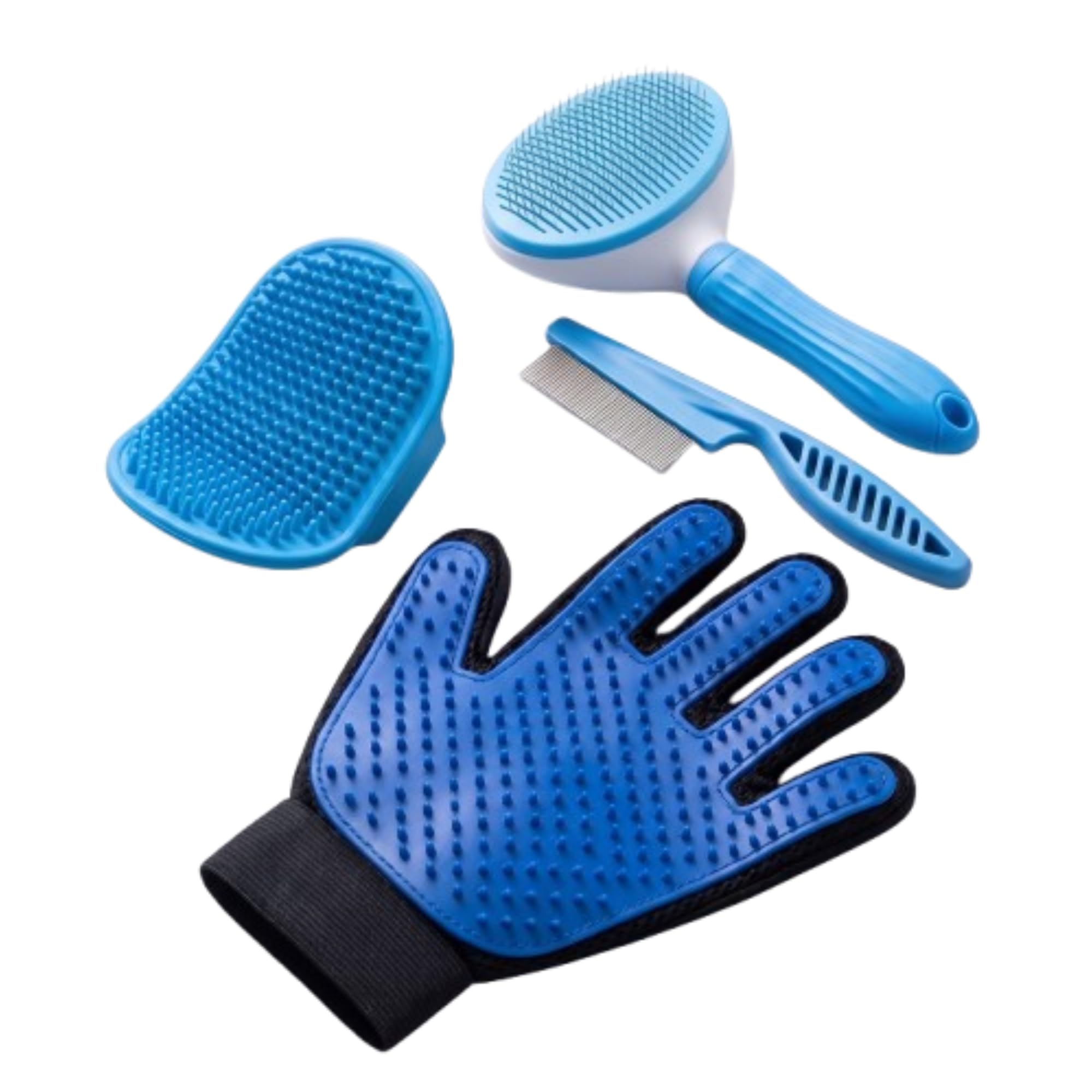 Bohobark 4 Piece Dog Grooming Brush Set With Grooming Gloves, Deshedding Comb & Massage Bath Brush  Multifunctional Pet Hair Re