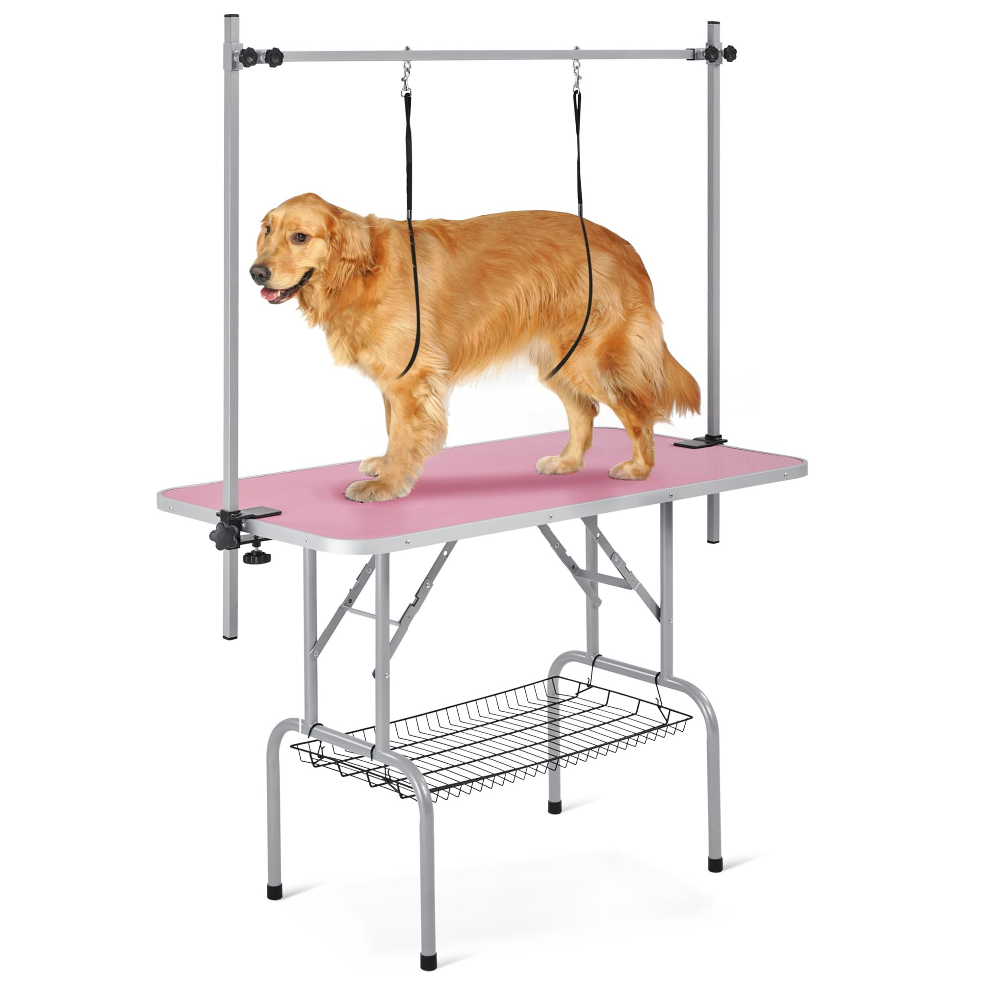 Yaheetech 46   Pet Grooming Table for Large Dogs Adjustable Height - Portable Trimming Table Drying Table w/Arm/Noose/Mesh Tra