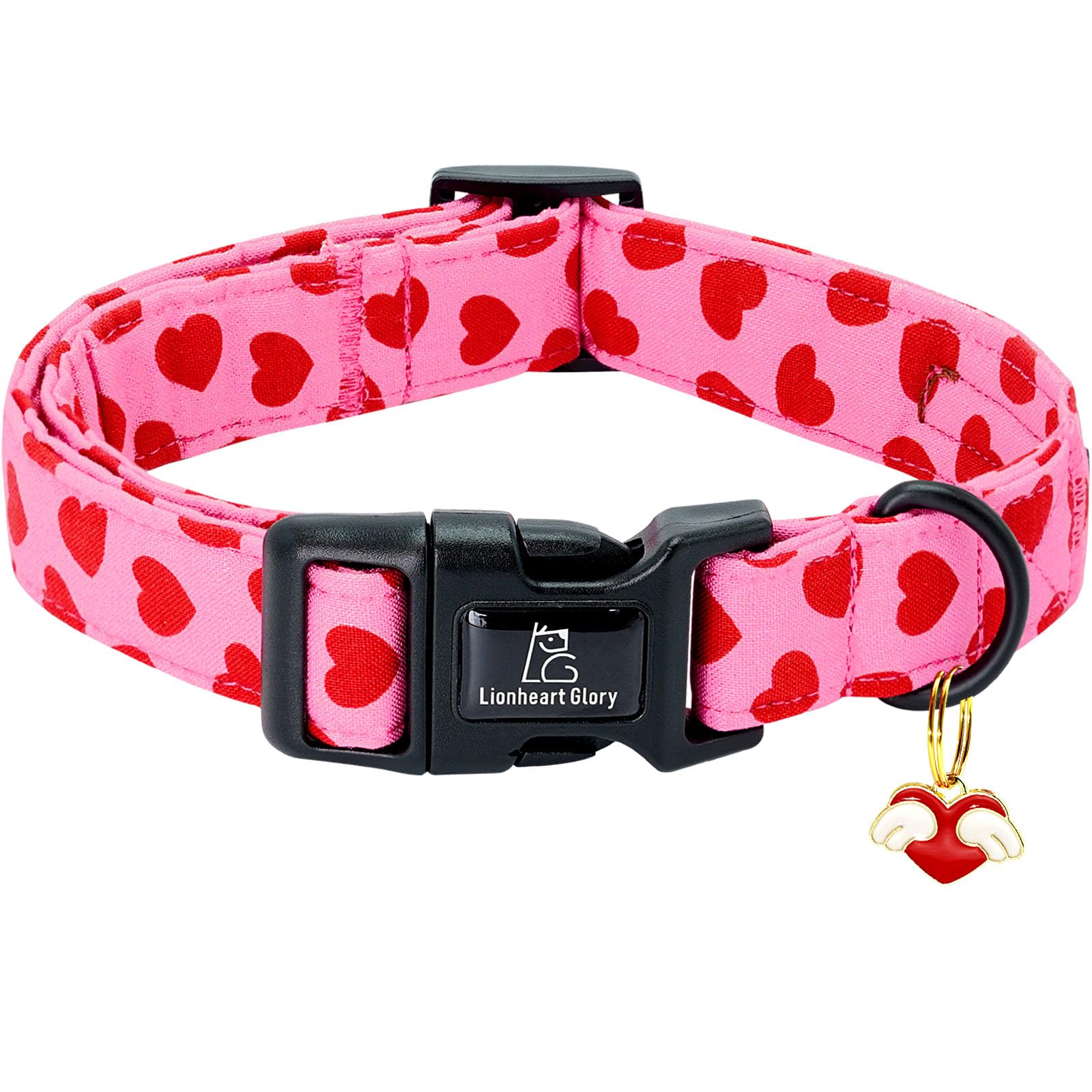 Lionheart Glory Valentine Collar-Red Hearts Dog Collar For Large Cute Pink Dog Collars Spring Female Male Pet Gift Adjustable He