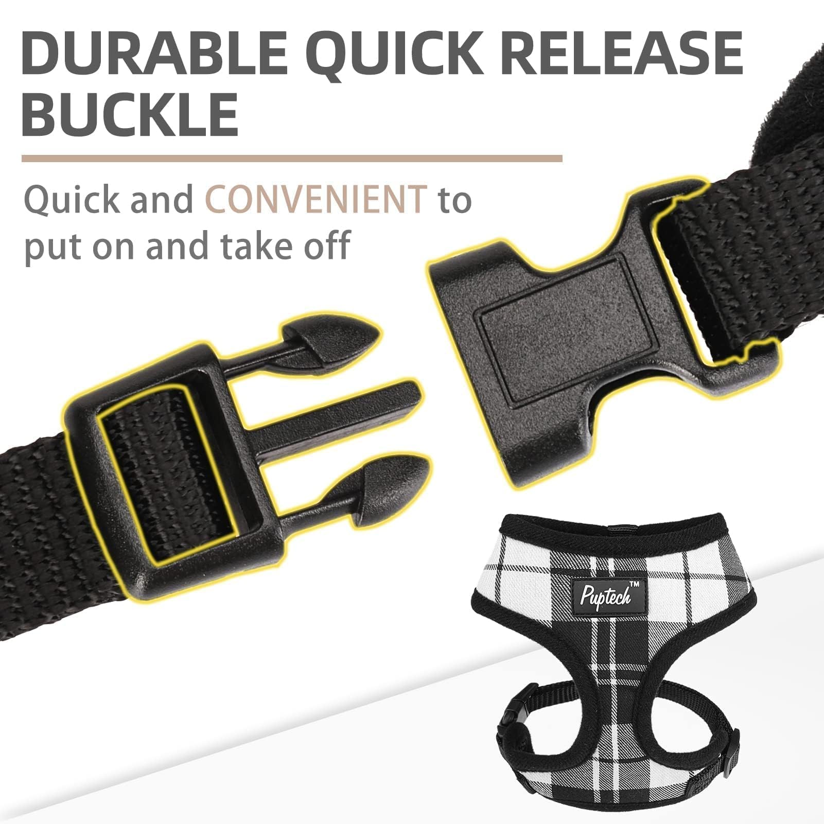 PUPTECK Soft Mesh Dog Harness and Leash Set Pet Puppy Cat Comfort Padded Vest No Pull Harnesses, Black&White, XS