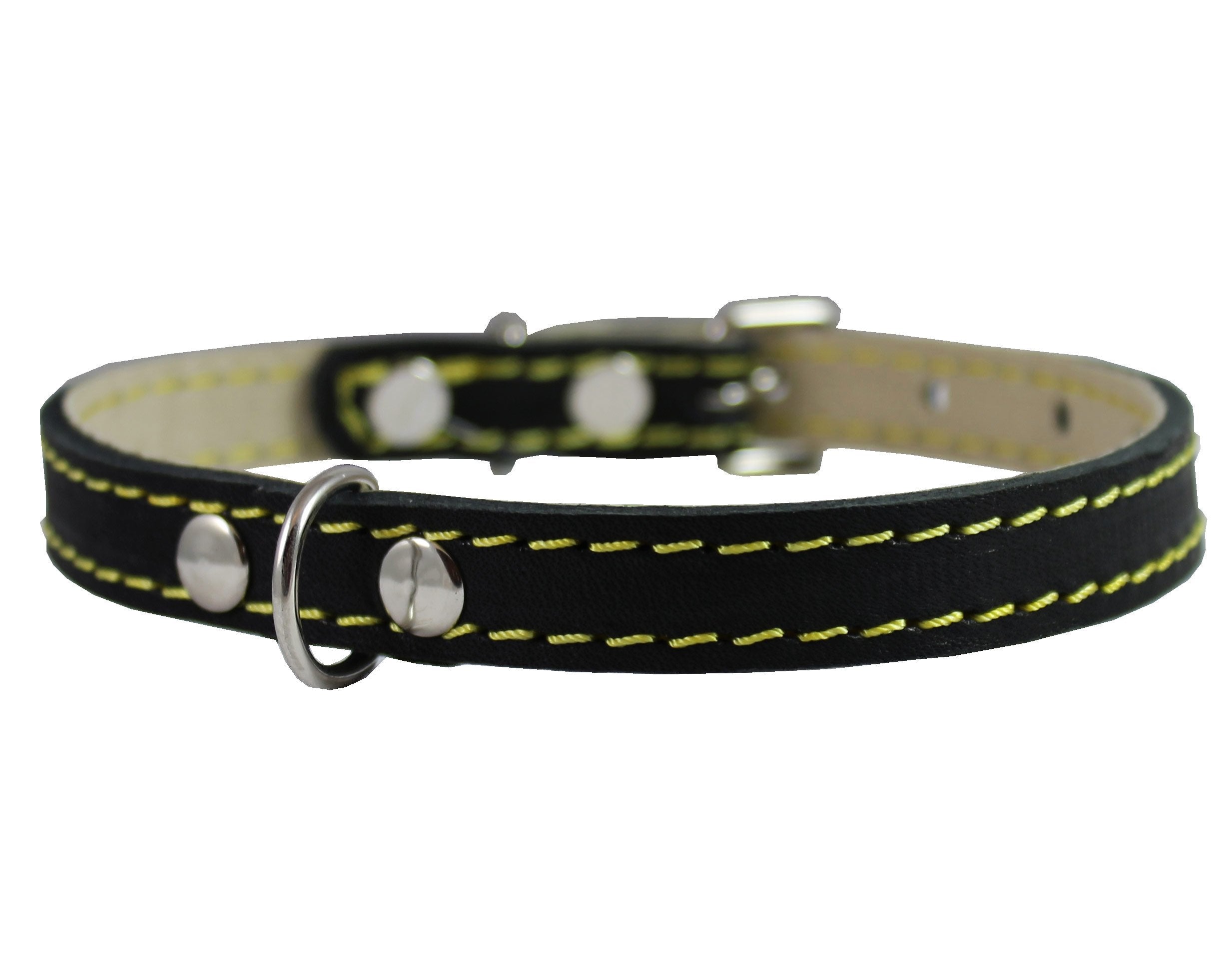 Black Real Leather Dog Collar 9.5'-13' Neck Size, 1/2' Wide Yorkshire Terrier, Puppies