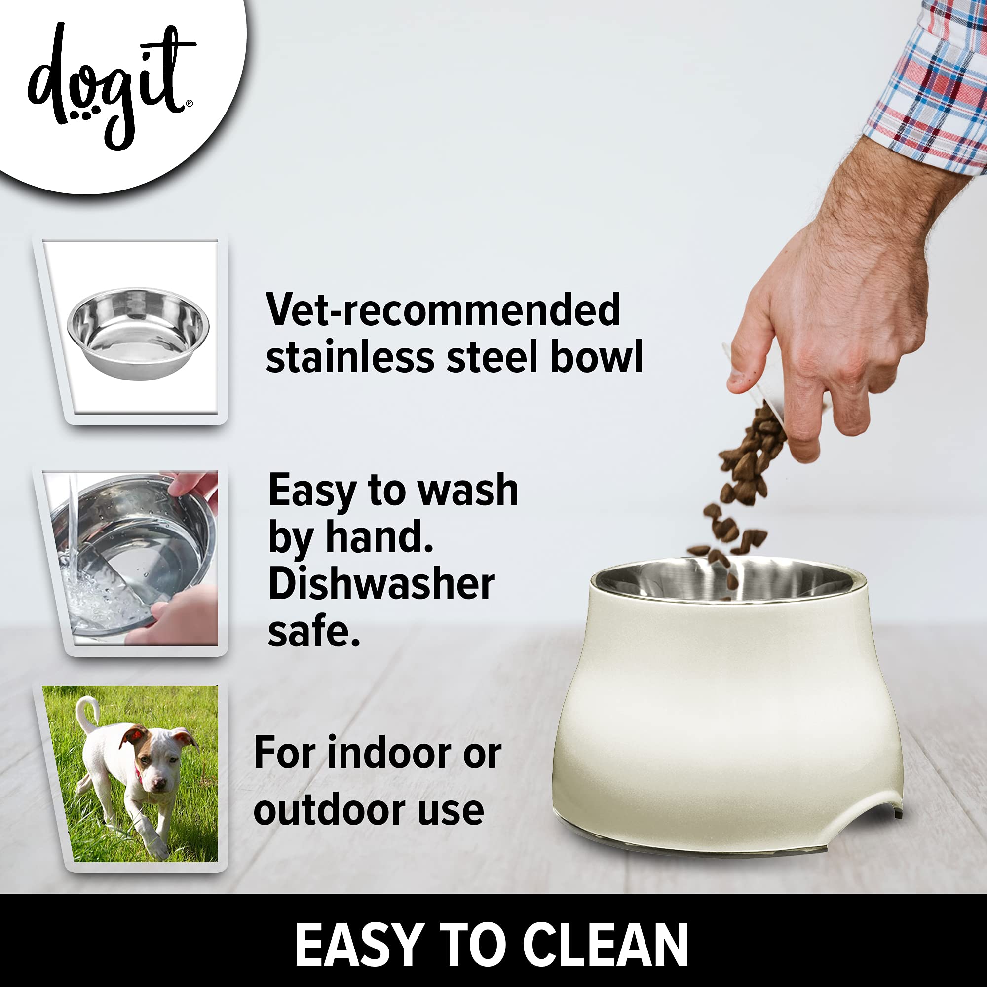 Dogit Elevated Dog Bowl, Stainless Steel Dog Food and Water Bowl for Large Dogs, White, 73753