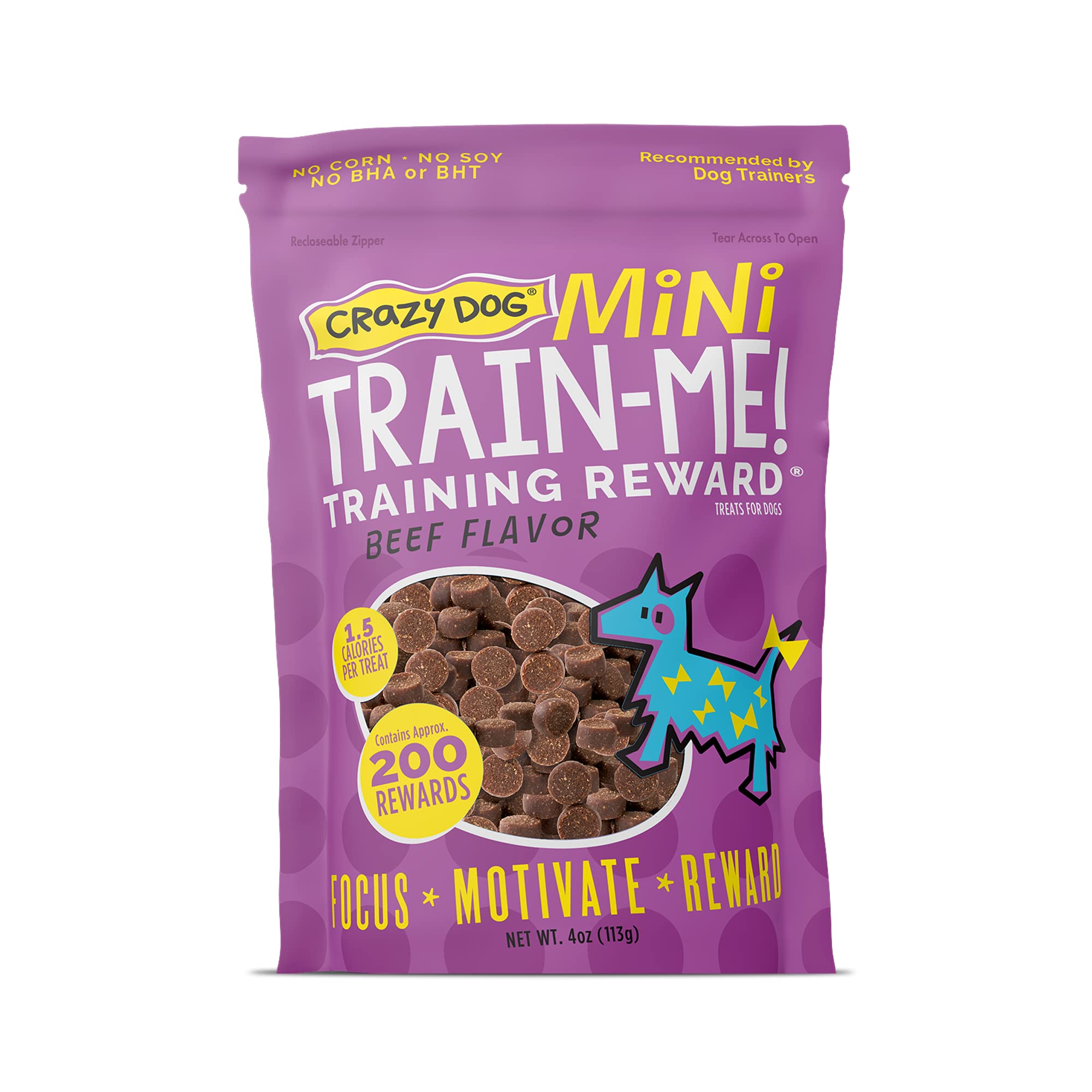 Crazy Dog Mini Train-Me! Training Treats 4 oz. Pouch, Beef Flavor, with 200 Treats per Bag, Recommended by Dog Trainers