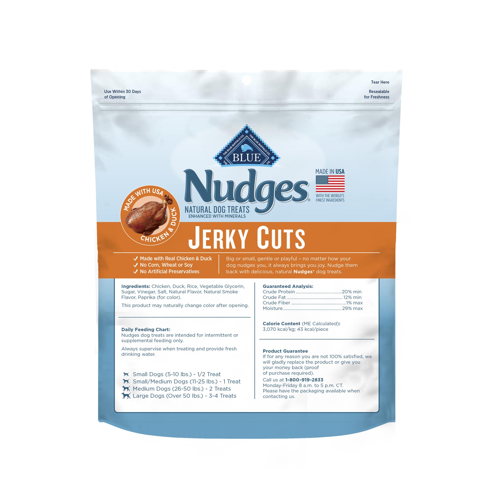 Blue Buffalo Nudges Jerky Cuts Dog Treats, Chicken & Duck, 36oz, Natural, Brown