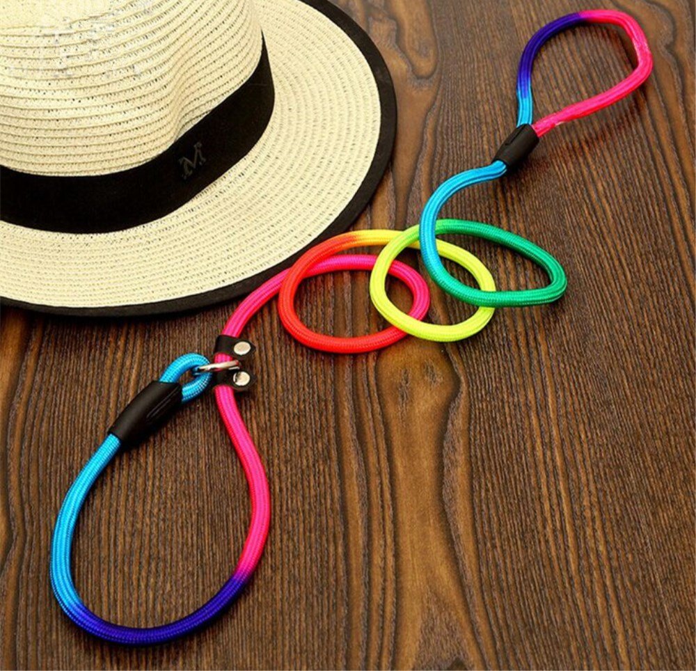 Yueton Rainbow Pet Dog Nylon Leash Adjustable Loop Slip Lead Rope