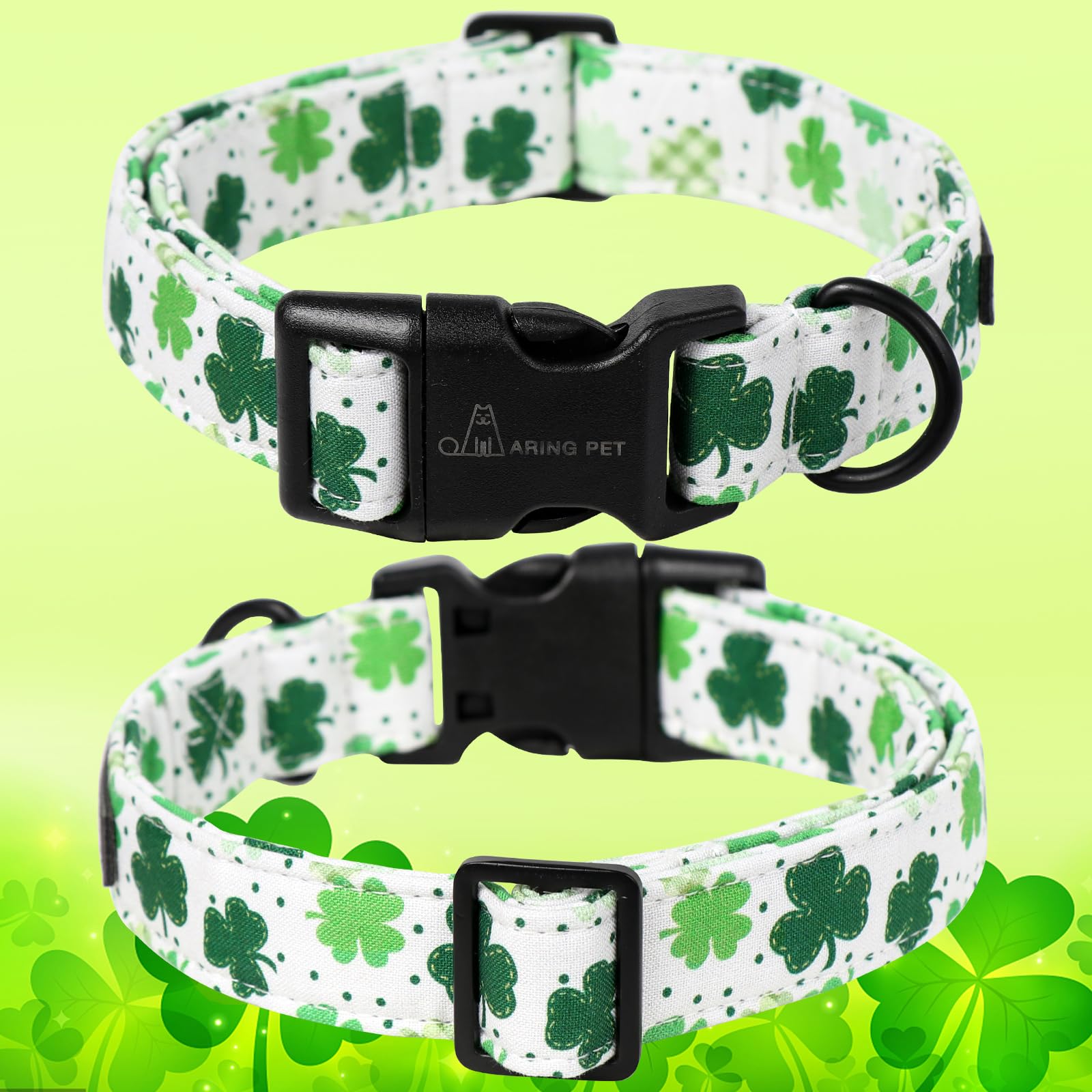 Aring Pet St Patrick'S Day Dog Collar-Cute Clovers Dog Collar, Adjustable Cotton Shamrock Pet Collar Puppy Collars With Quick Re