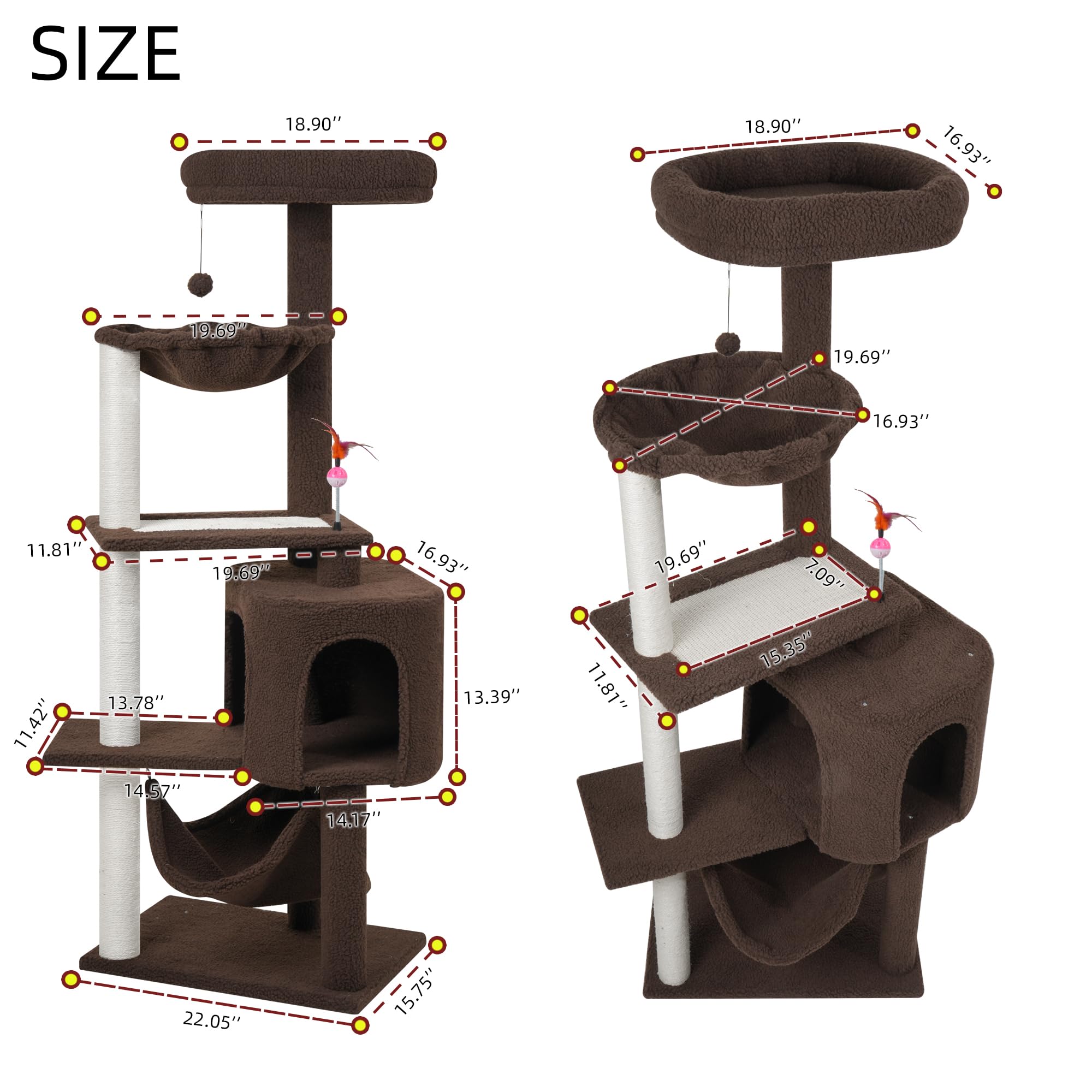Yunique Cat Tree With Cat Condo Scratch Posts Scratch Tablet And Big Hammock, (60.2 Coffee)