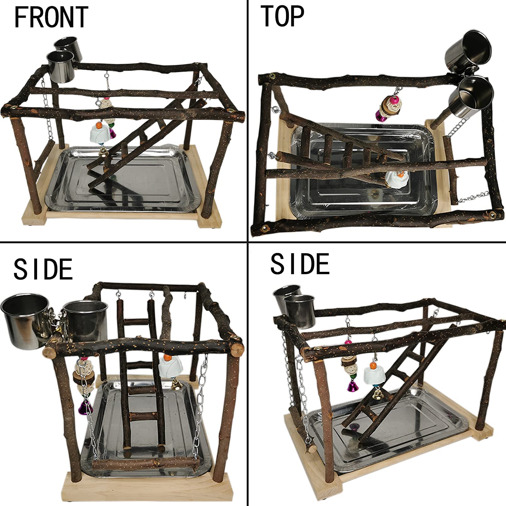 Tfwadmx Parrots Playstand Bird Play Gym Cockatiel Playground Wood Perch Stand Climb Swing Ladders Chewing Toys With Feeding Cups