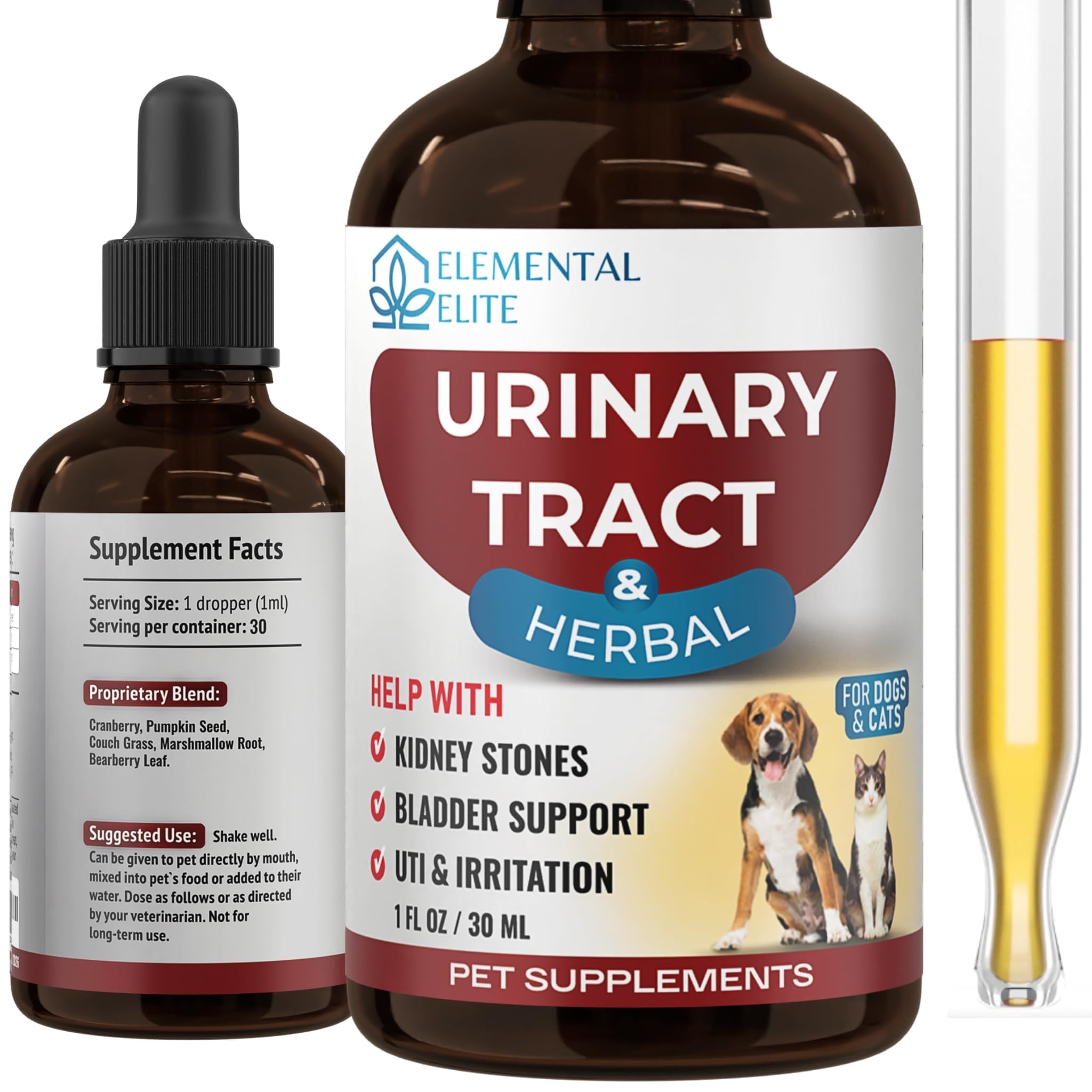 EDUZEBRA Urinary Tract Health Treatment for Dogs & Cats - Natural Herbal UTI Support Drops with Cranberry Extract - Promotes Bla