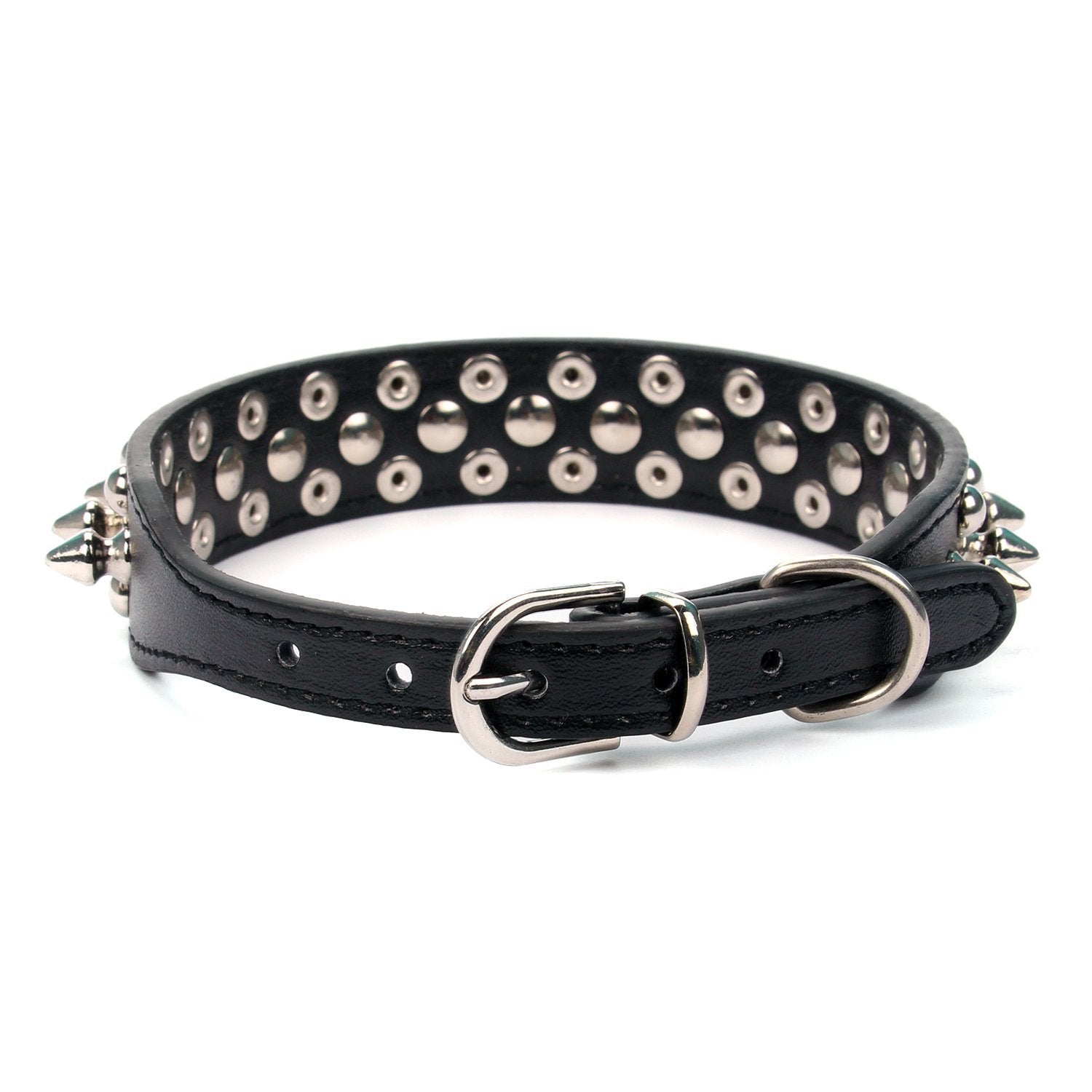 Aolove Mushrooms Spiked Rivet Studded Adjustable Pu Leather Pet Collars For Cats Puppy Dogs (Large, Black)