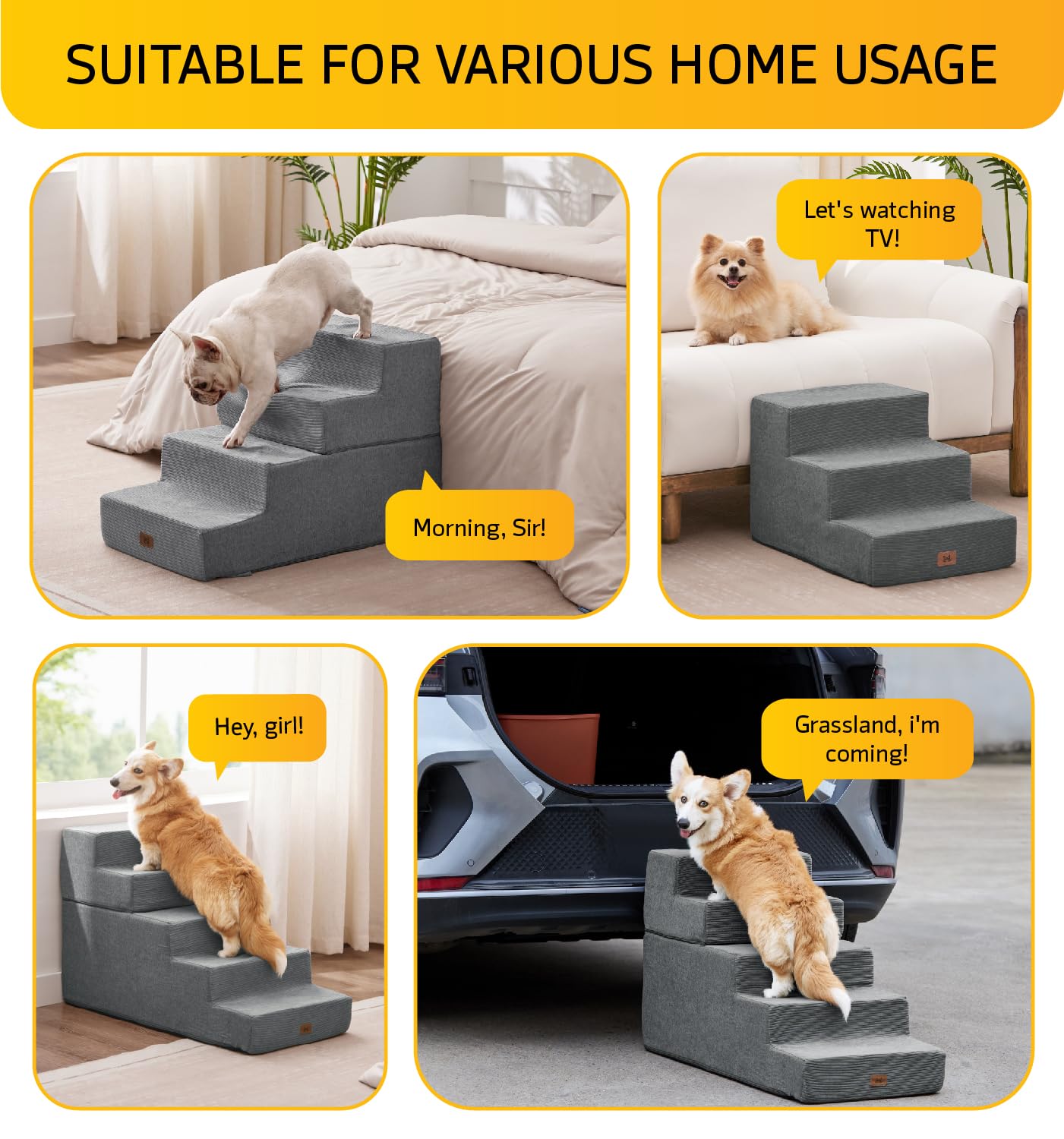 Dog Stairs for Small Dog Steps for Bed Ramps Stairs Extra Wide Steps for Bed Foam Stairs for Couch Sofa 35D Strong Support Pet S